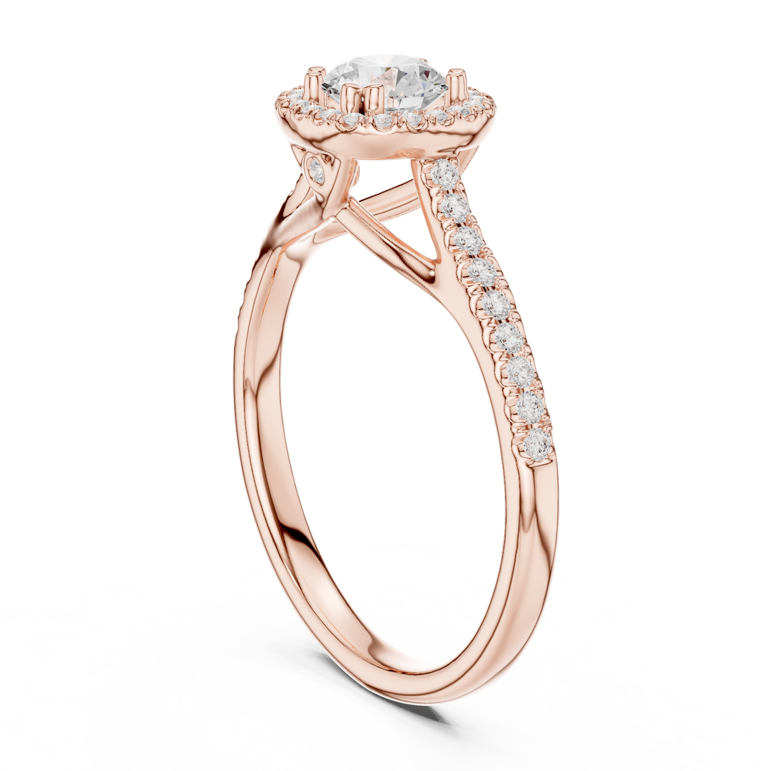 Minimalist Round Diamond Ring with Hidden Halo and Pavé Shank