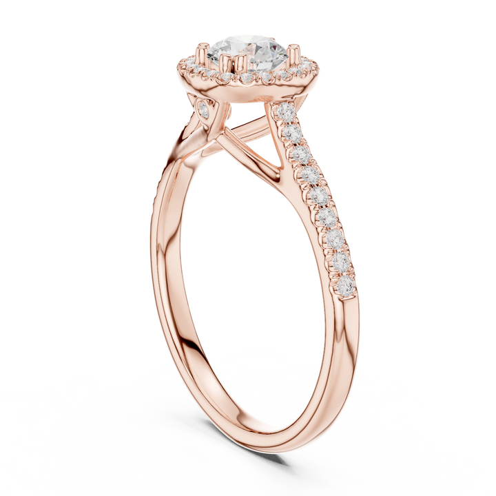 Minimalist Round Diamond Ring with Hidden Halo and Pavé Shank