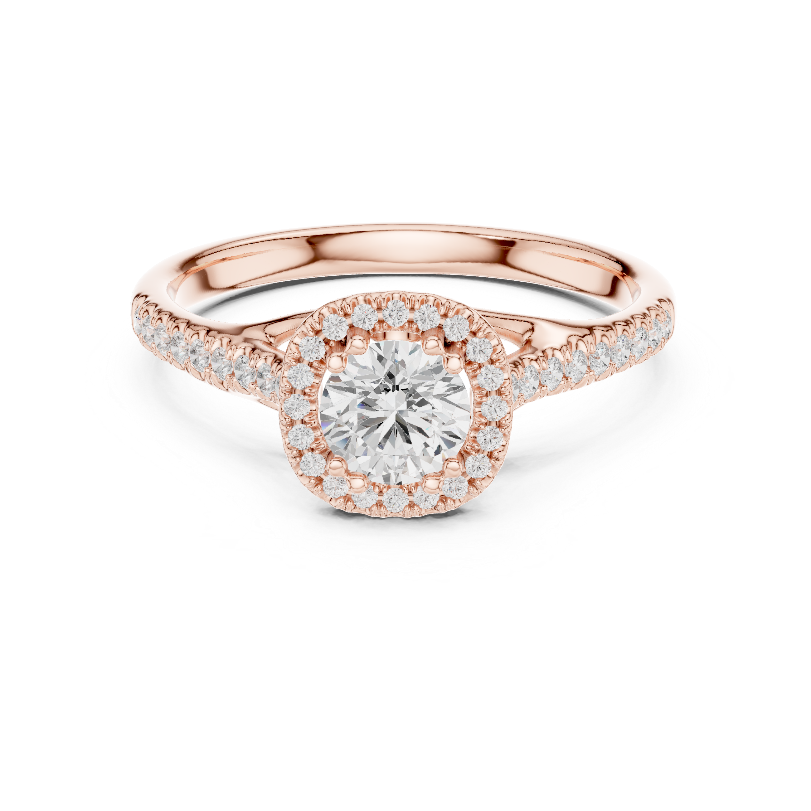 Minimalist Round Diamond Ring with Hidden Halo and Pavé Shank