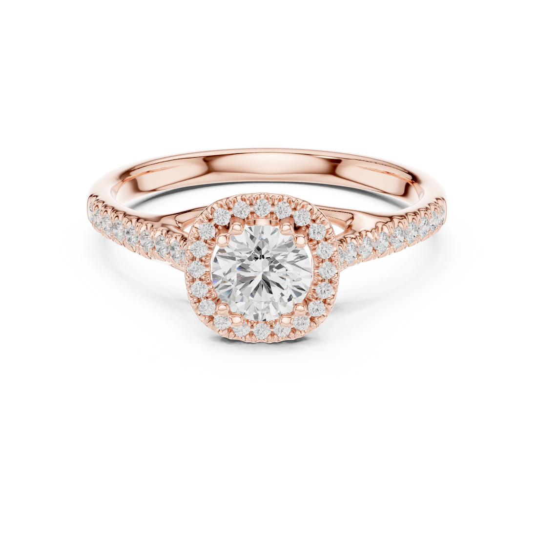 Minimalist Round Diamond Ring with Hidden Halo and Pavé Shank