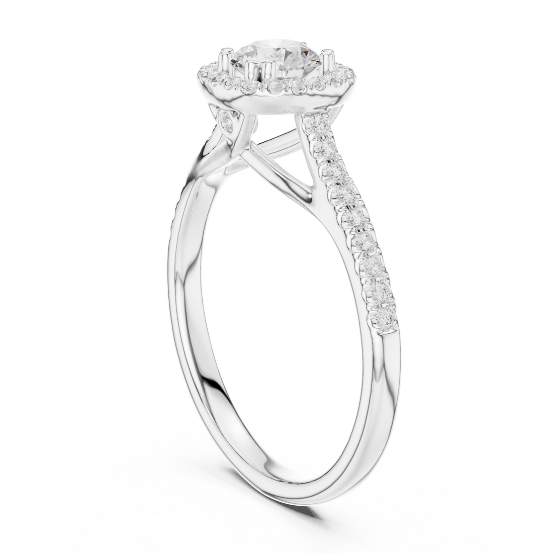 Minimalist Round Diamond Ring with Hidden Halo and Pavé Shank