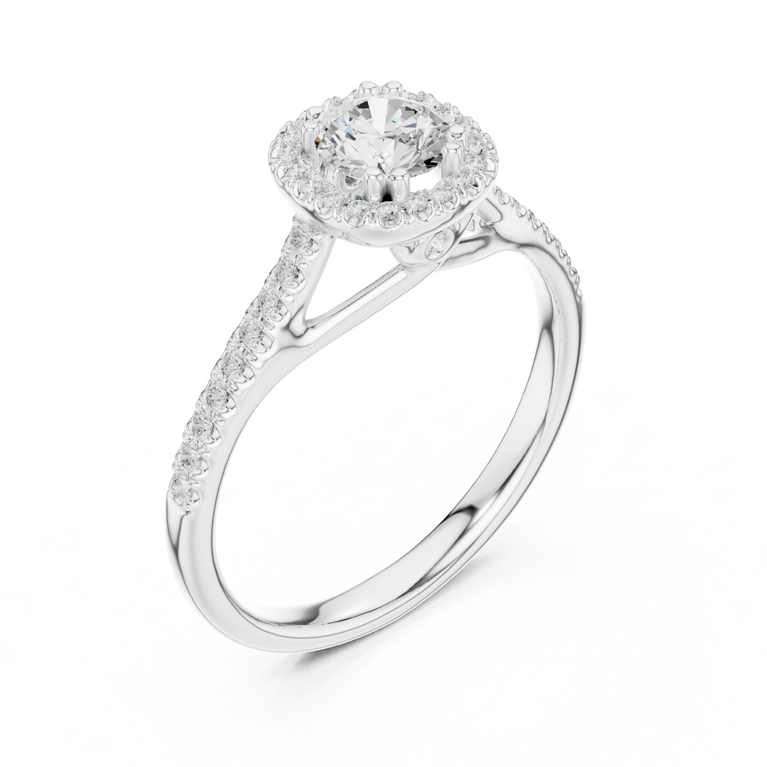 Minimalist Round Diamond Ring with Hidden Halo and Pavé Shank