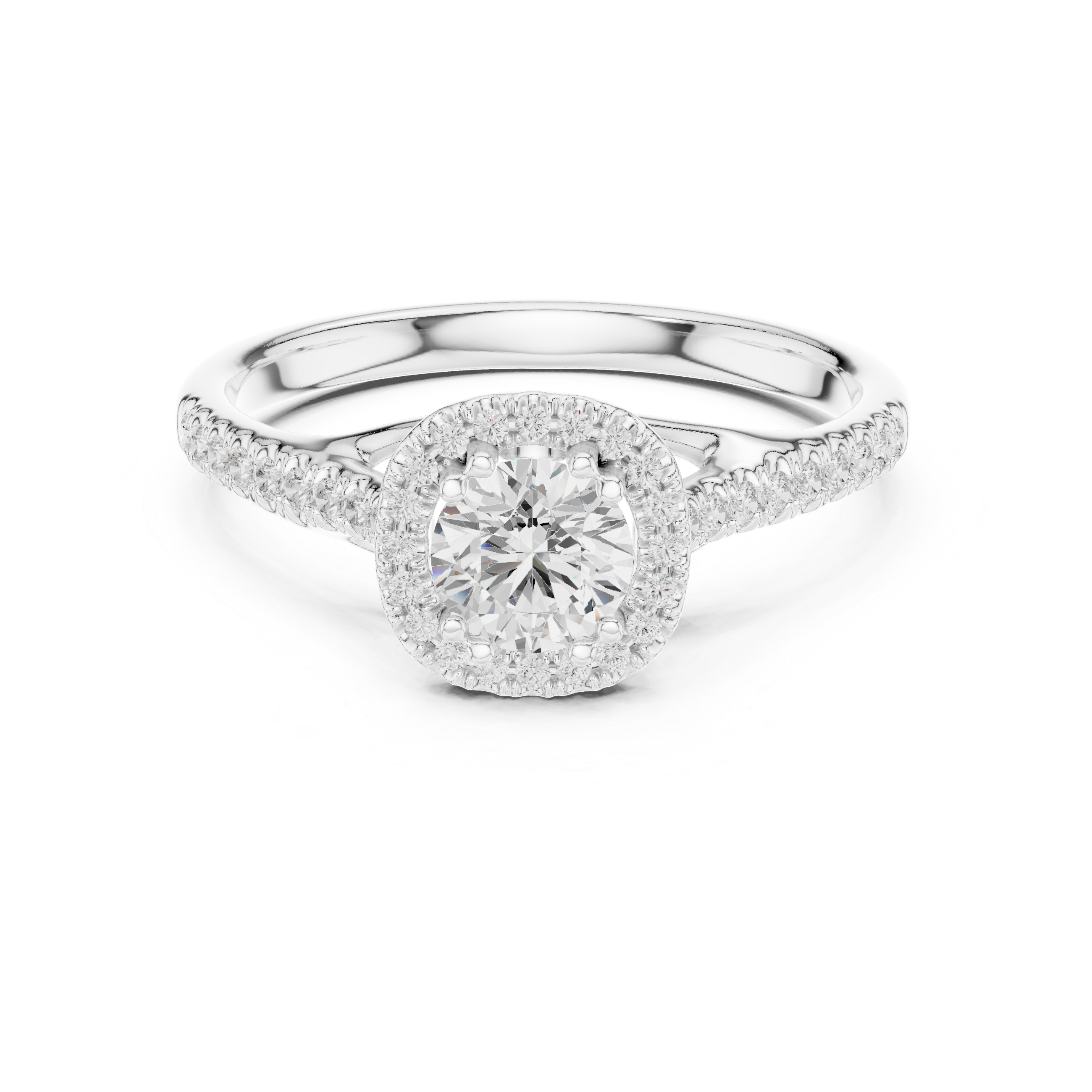 Minimalist Round Diamond Ring with Hidden Halo and Pavé Shank