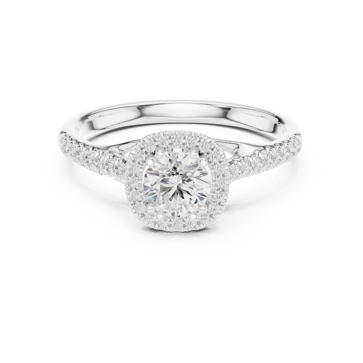 Minimalist Round Diamond Ring with Hidden Halo and Pavé Shank