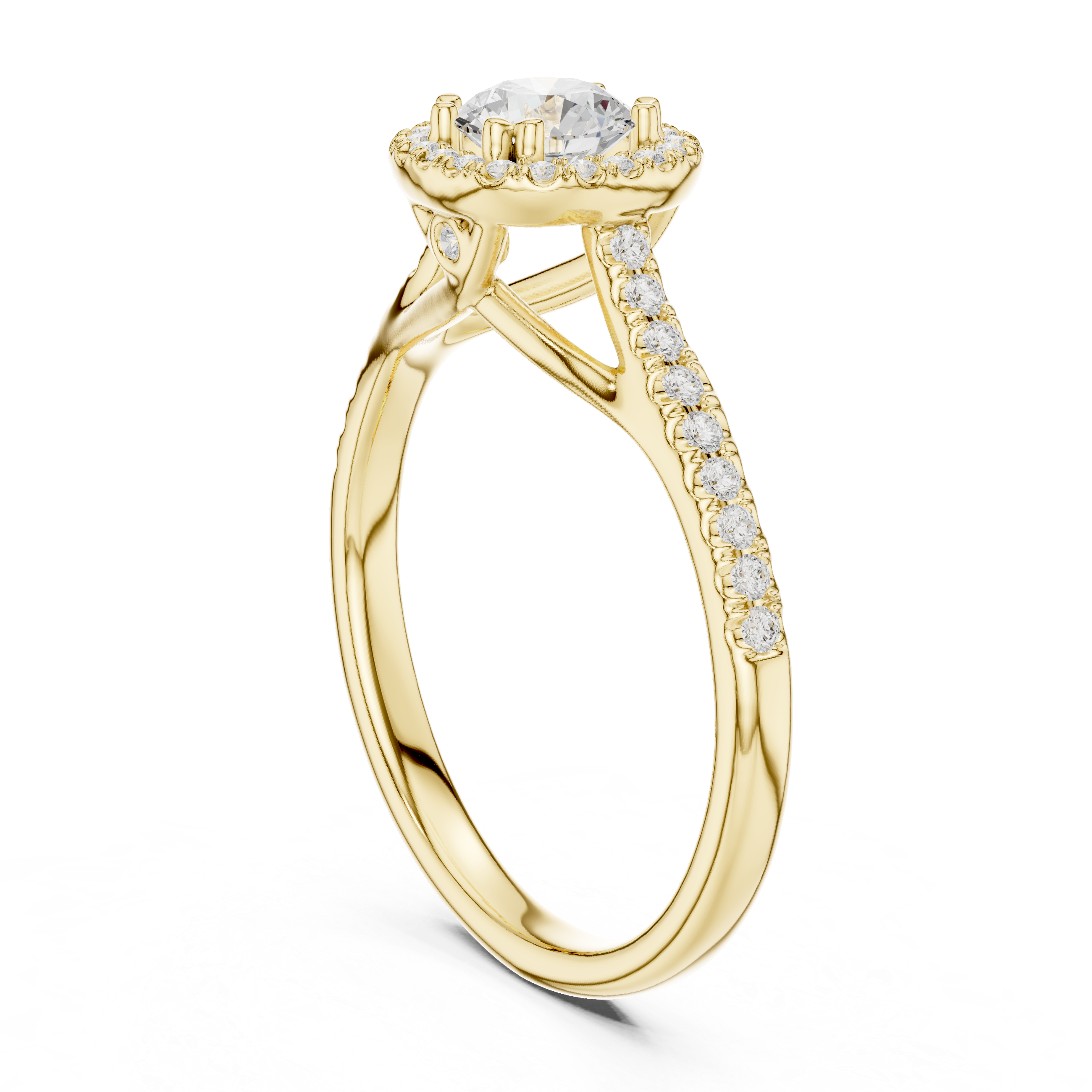 Minimalist Round Diamond Ring with Hidden Halo and Pavé Shank