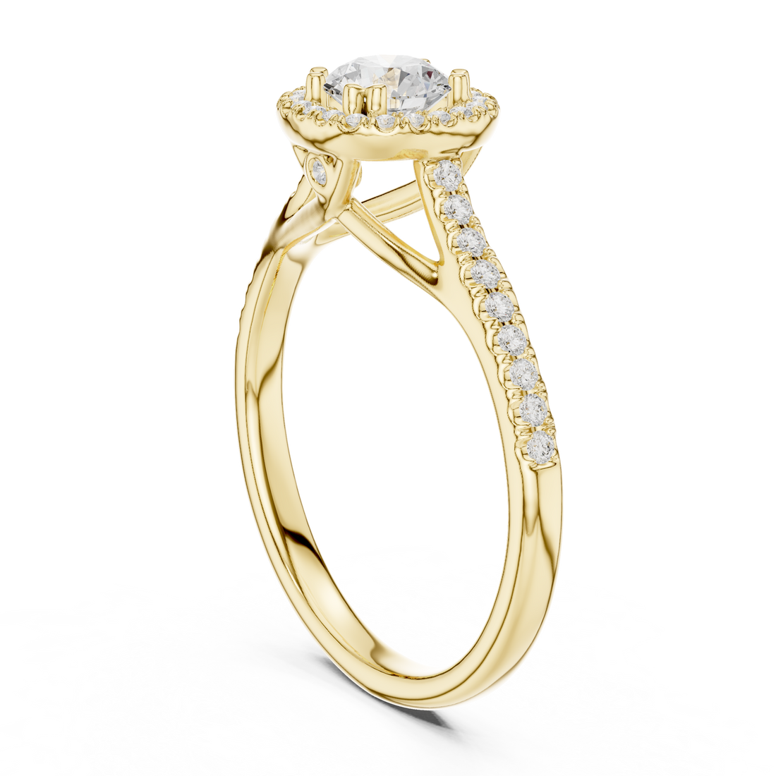 Minimalist Round Diamond Ring with Hidden Halo and Pavé Shank