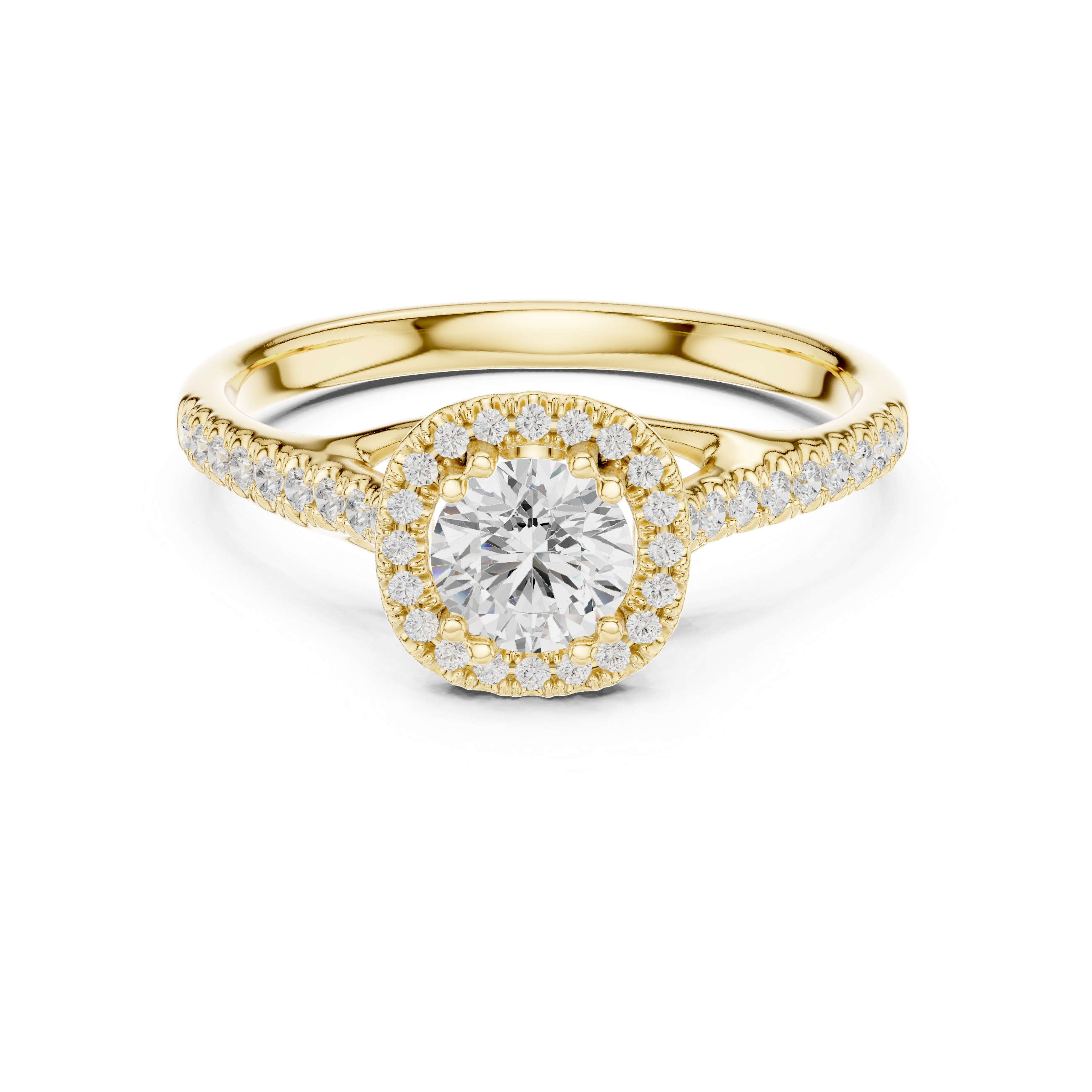 Minimalist Round Diamond Ring with Hidden Halo and Pavé Shank
