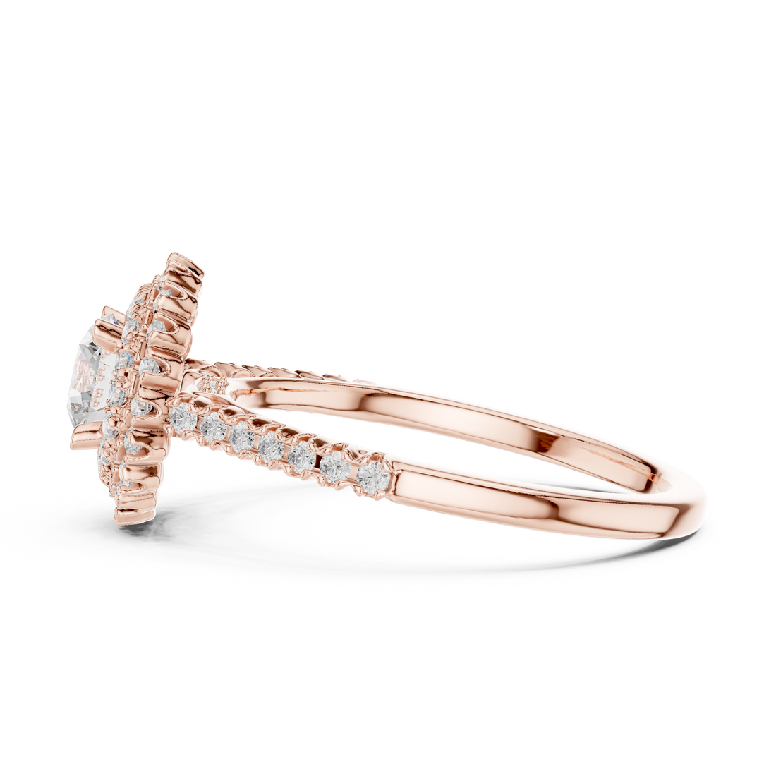 Statement Round Diamond Double Halo Ring with Designer Pavé Band