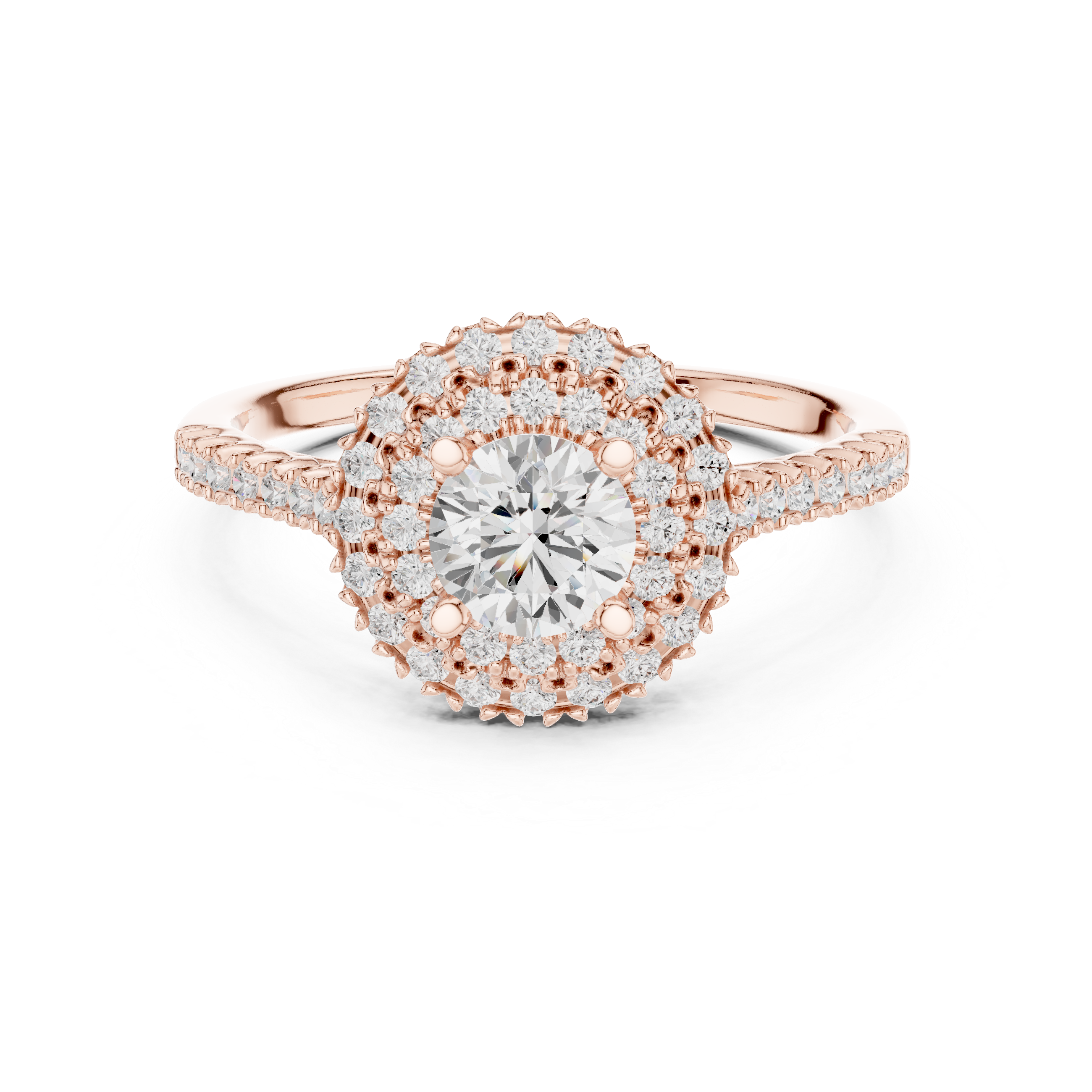 Statement Round Diamond Double Halo Ring with Designer Pavé Band