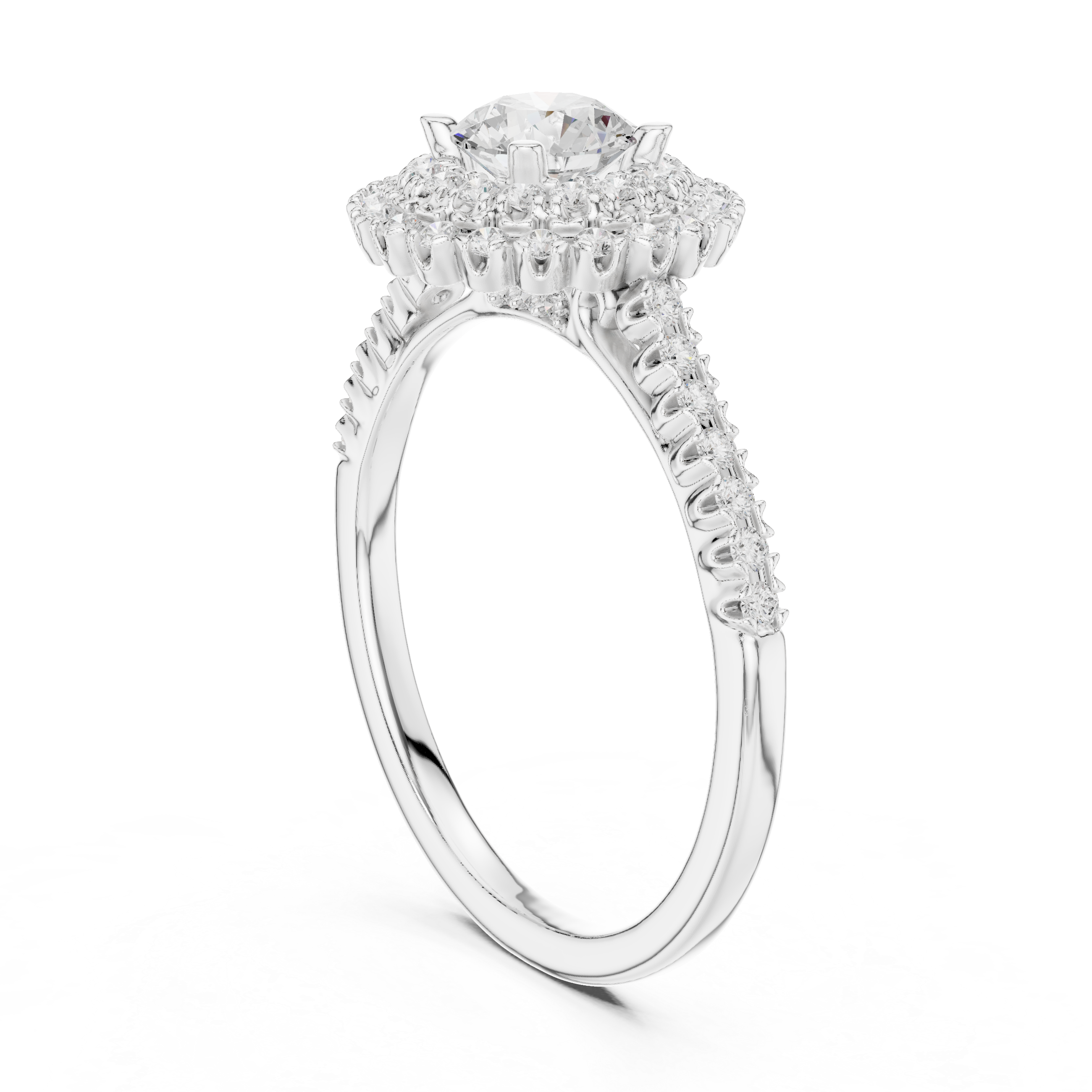Statement Round Diamond Double Halo Ring with Designer Pavé Band