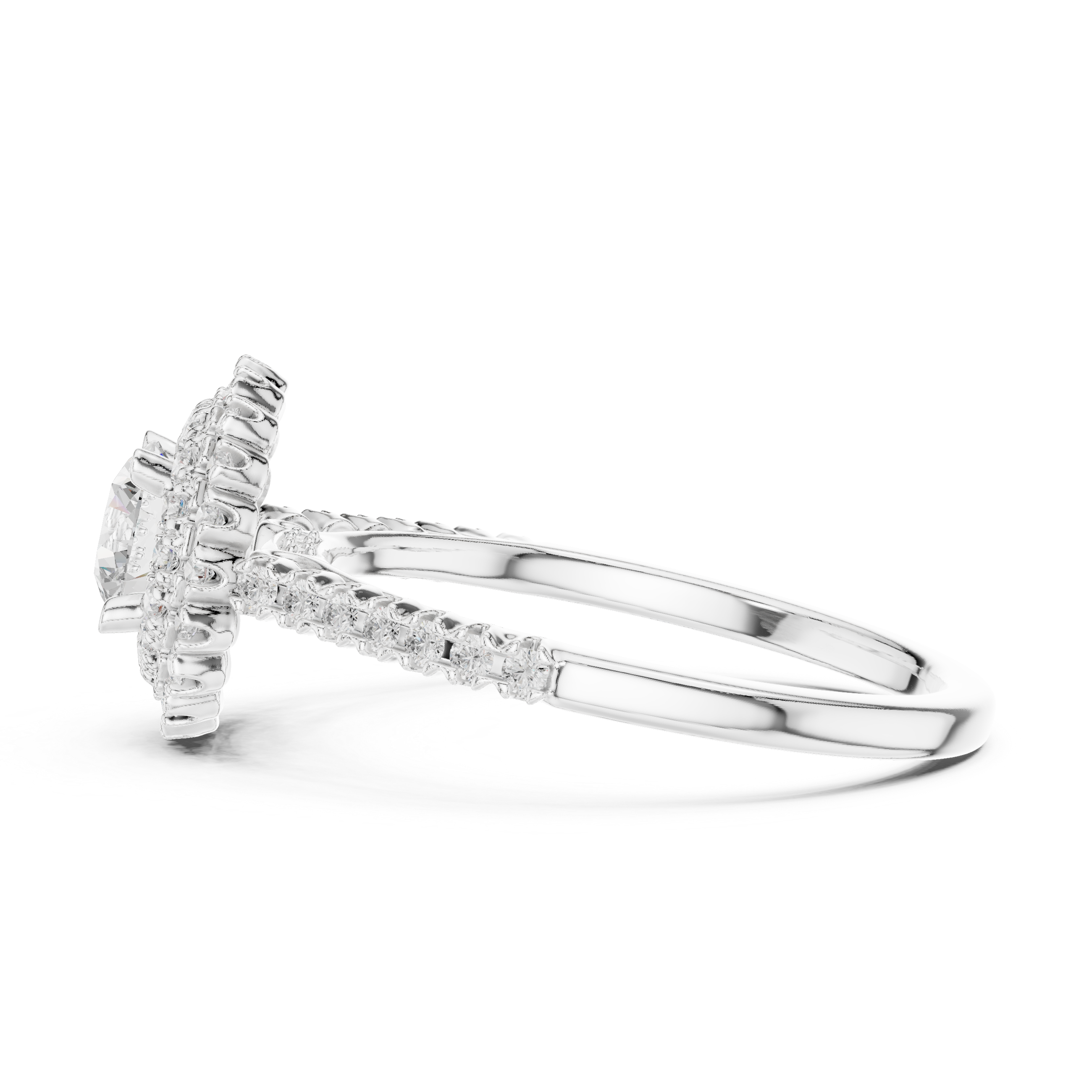 Statement Round Diamond Double Halo Ring with Designer Pavé Band