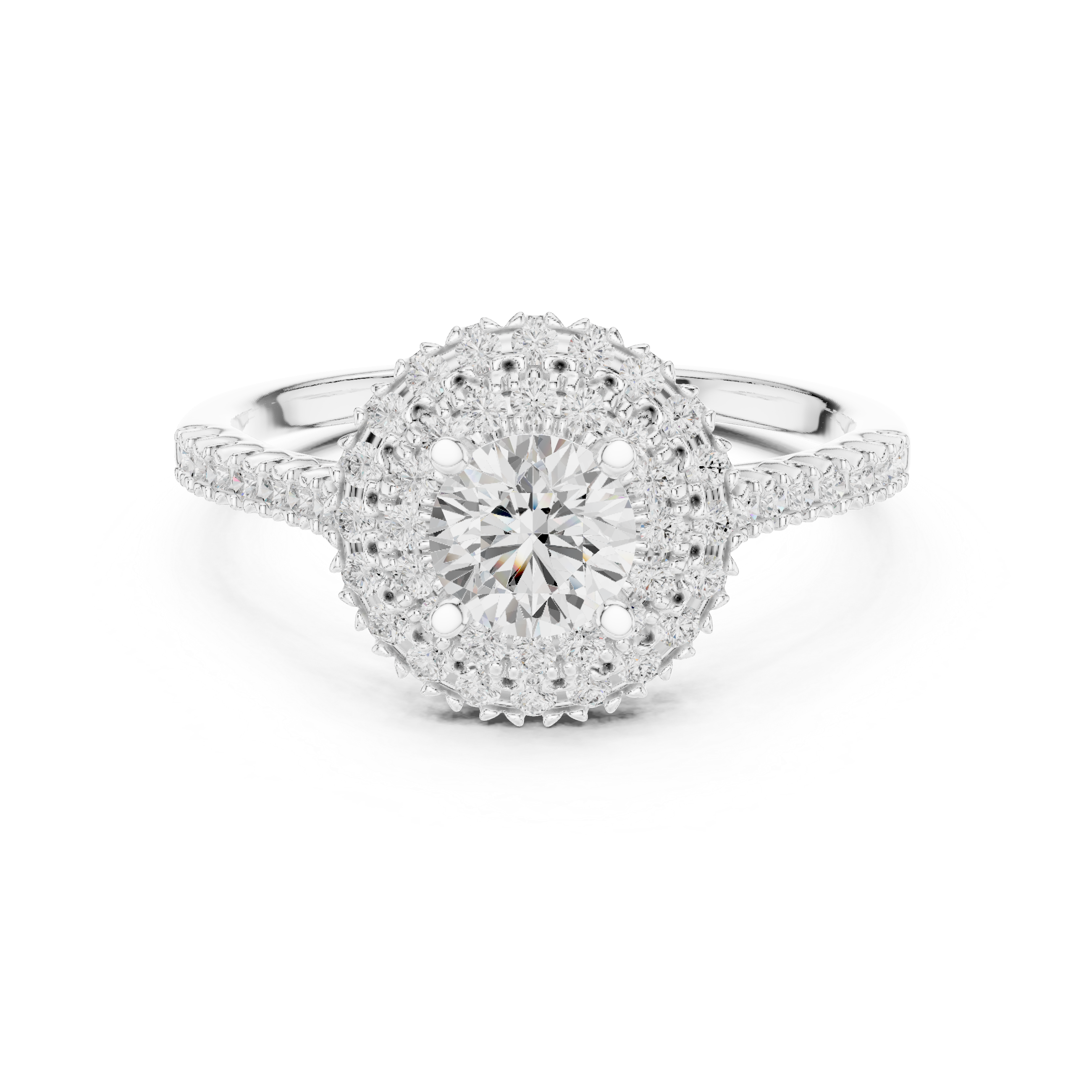 Statement Round Diamond Double Halo Ring with Designer Pavé Band