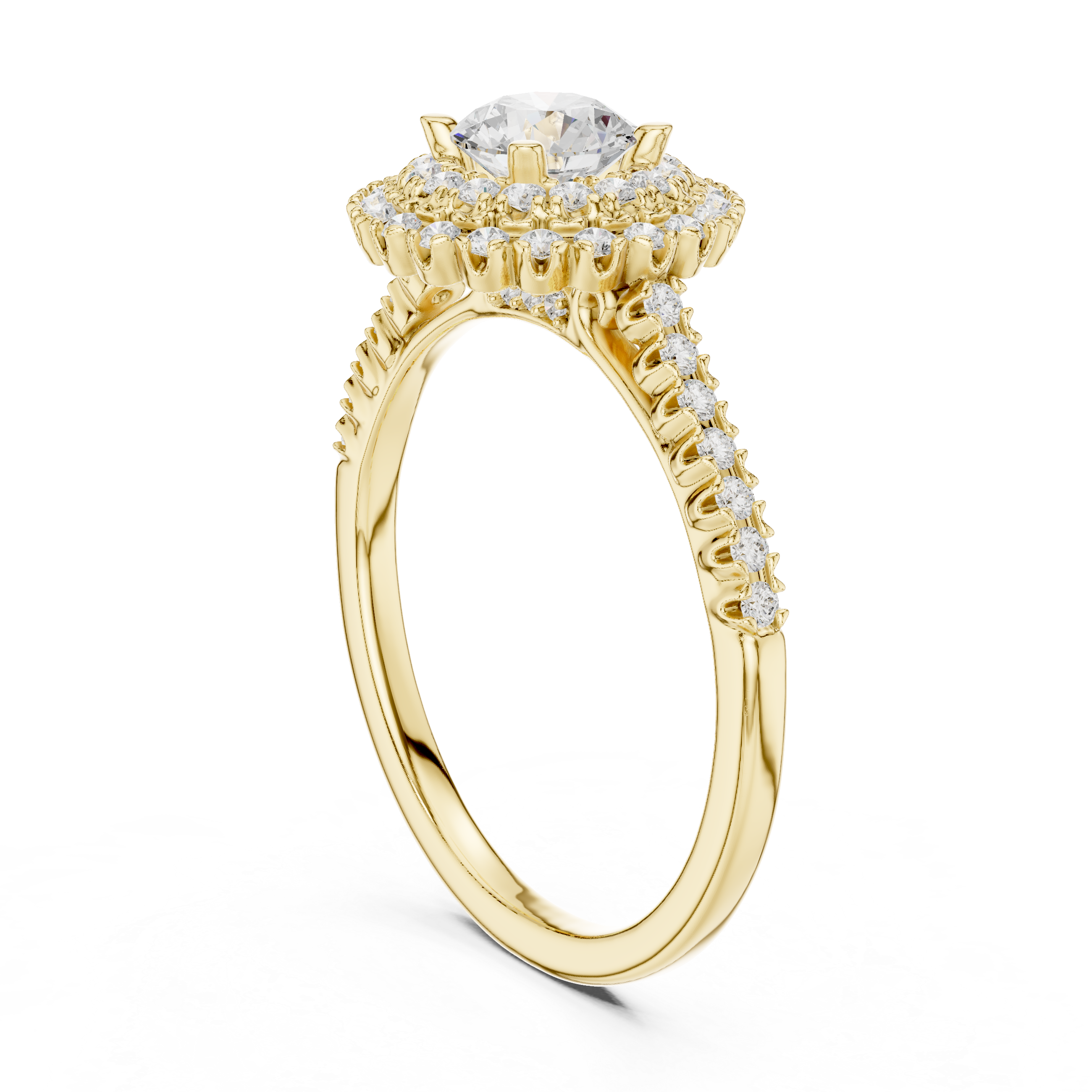 Statement Round Diamond Double Halo Ring with Designer Pavé Band