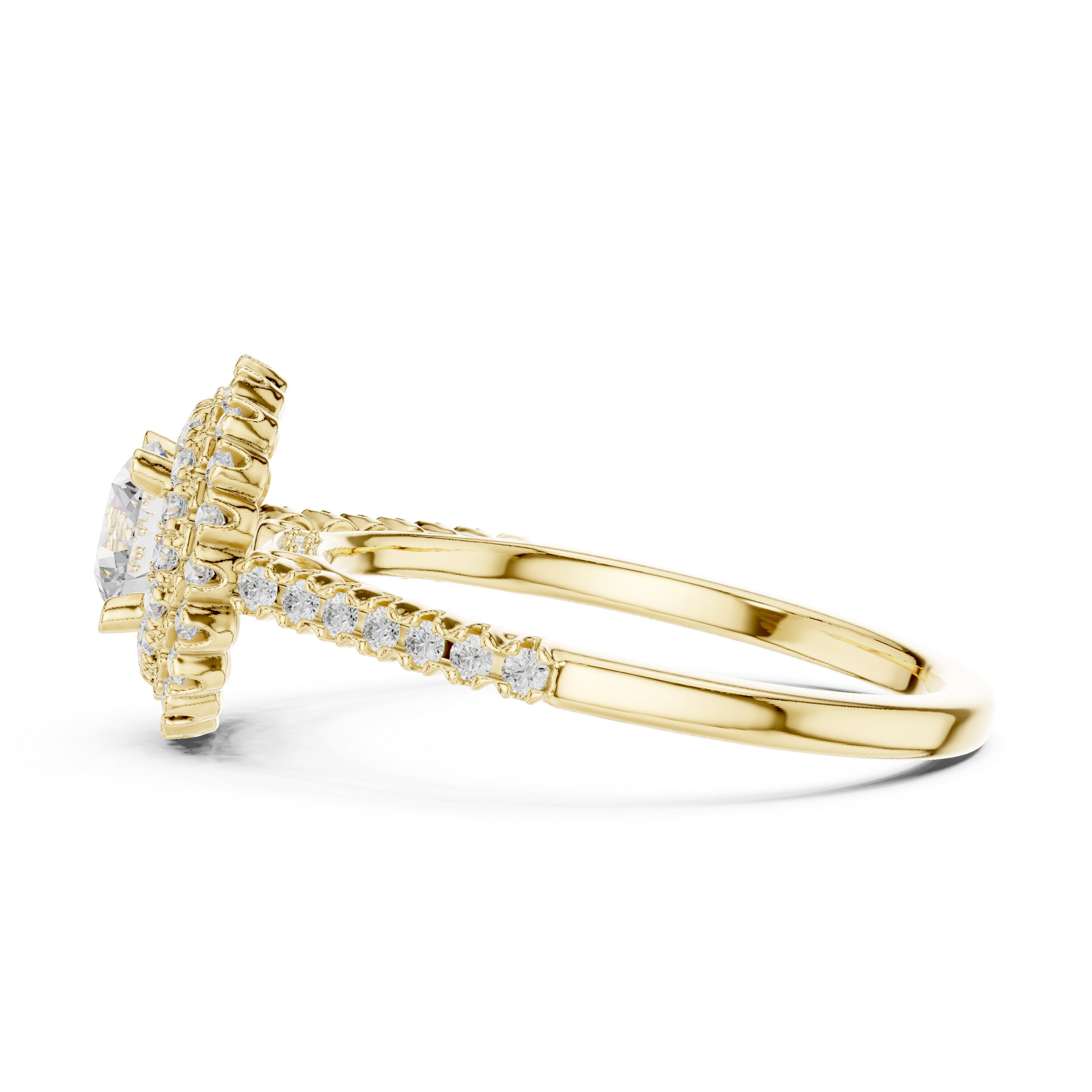 Statement Round Diamond Double Halo Ring with Designer Pavé Band