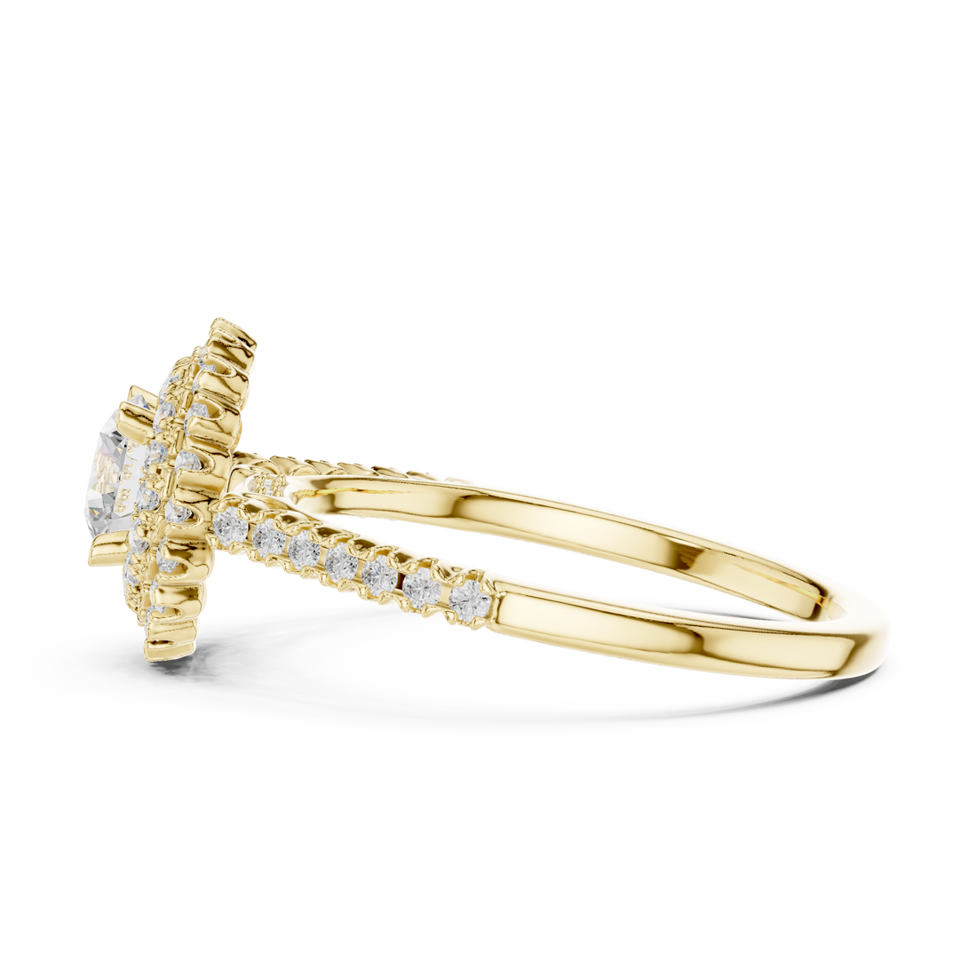 Statement Round Diamond Double Halo Ring with Designer Pavé Band