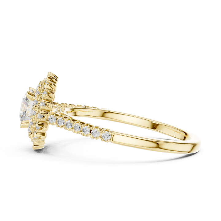 Statement Round Diamond Double Halo Ring with Designer Pavé Band