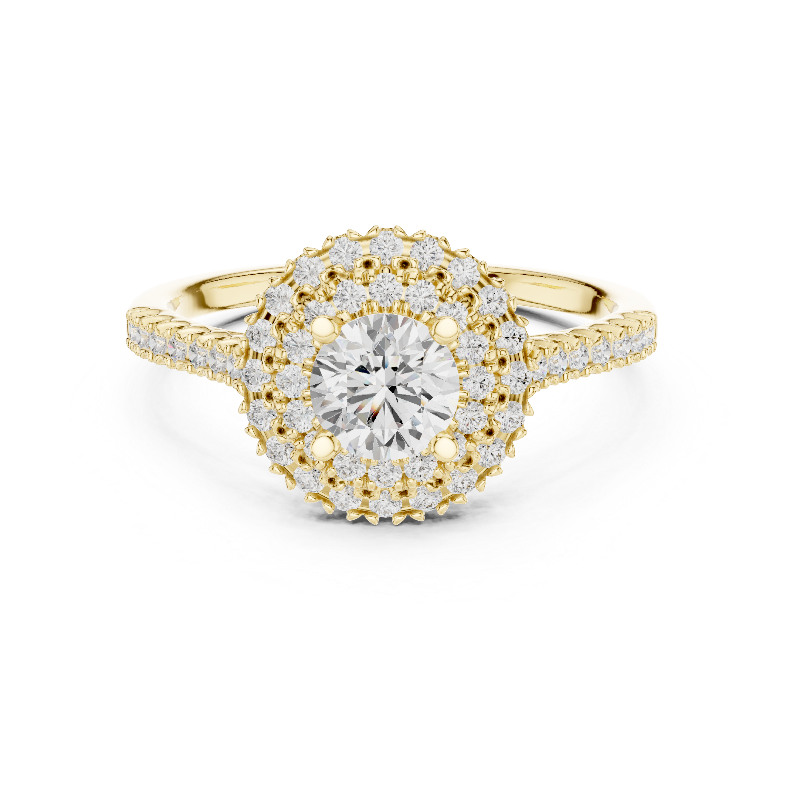 Statement Round Diamond Double Halo Ring with Designer Pavé Band