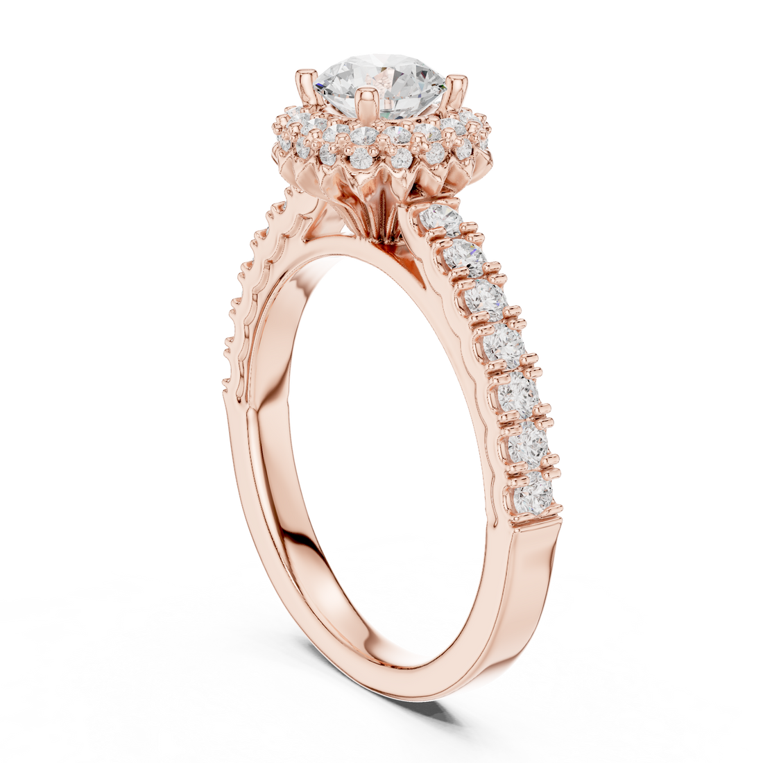 Premium Round Diamond Halo Ring with Fine Pave Work