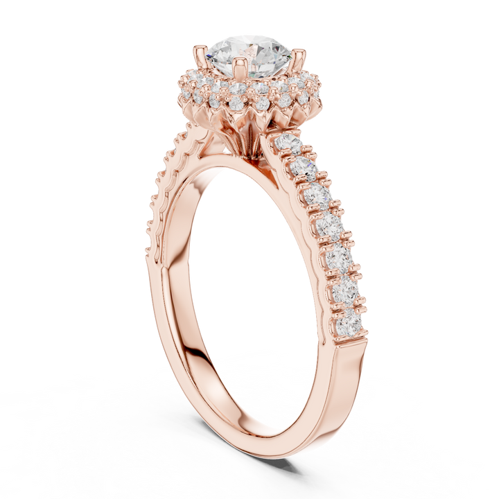 Premium Round Diamond Halo Ring with Fine Pave Work