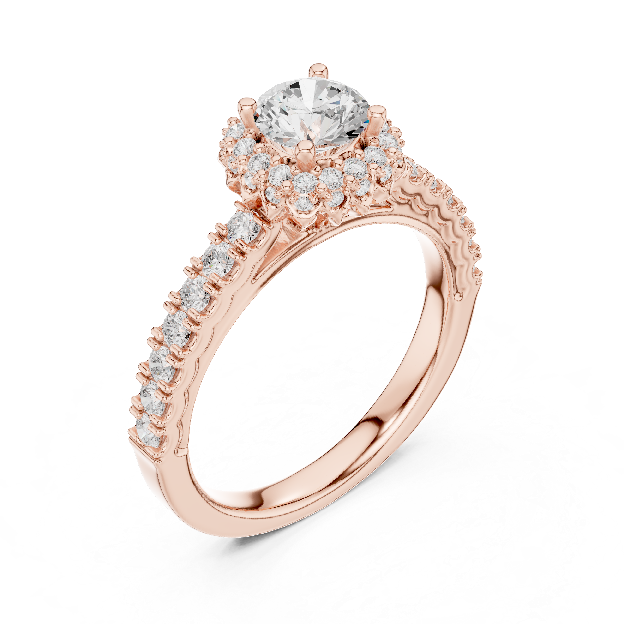 Premium Round Diamond Halo Ring with Fine Pave Work