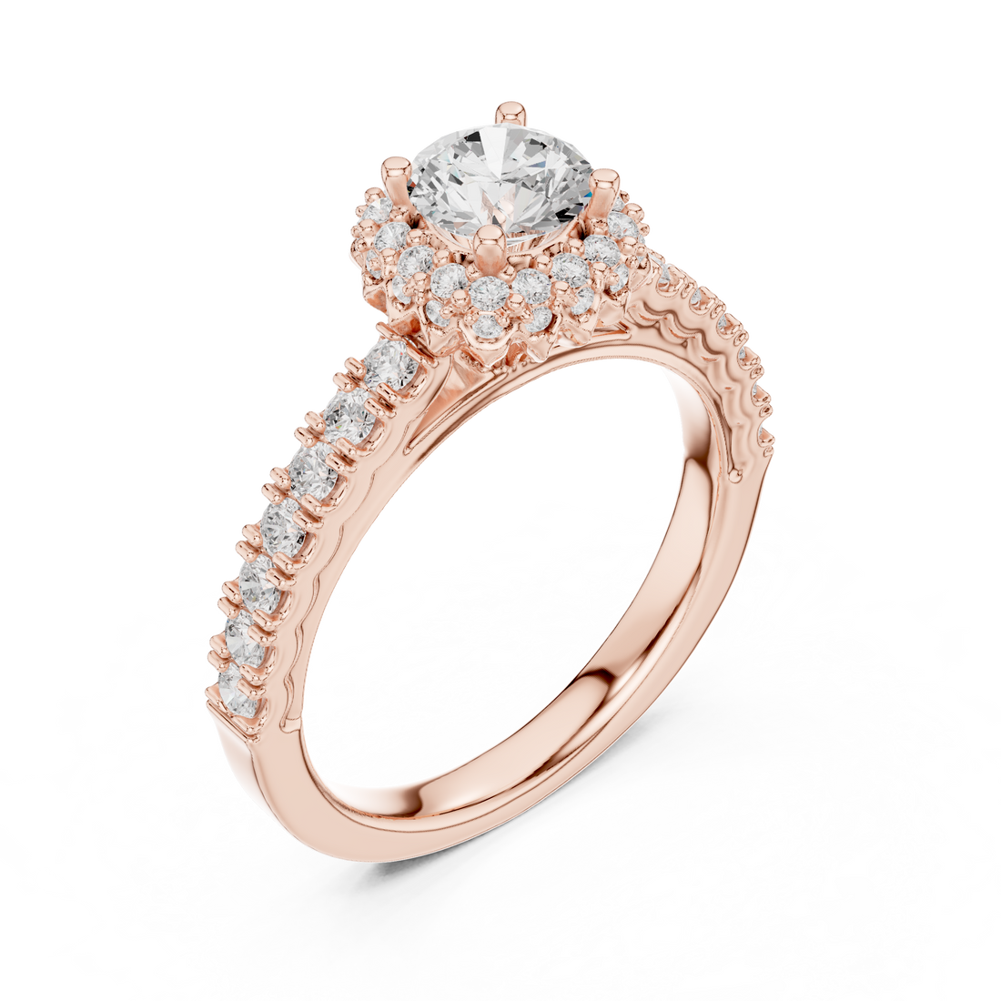 Premium Round Diamond Halo Ring with Fine Pave Work
