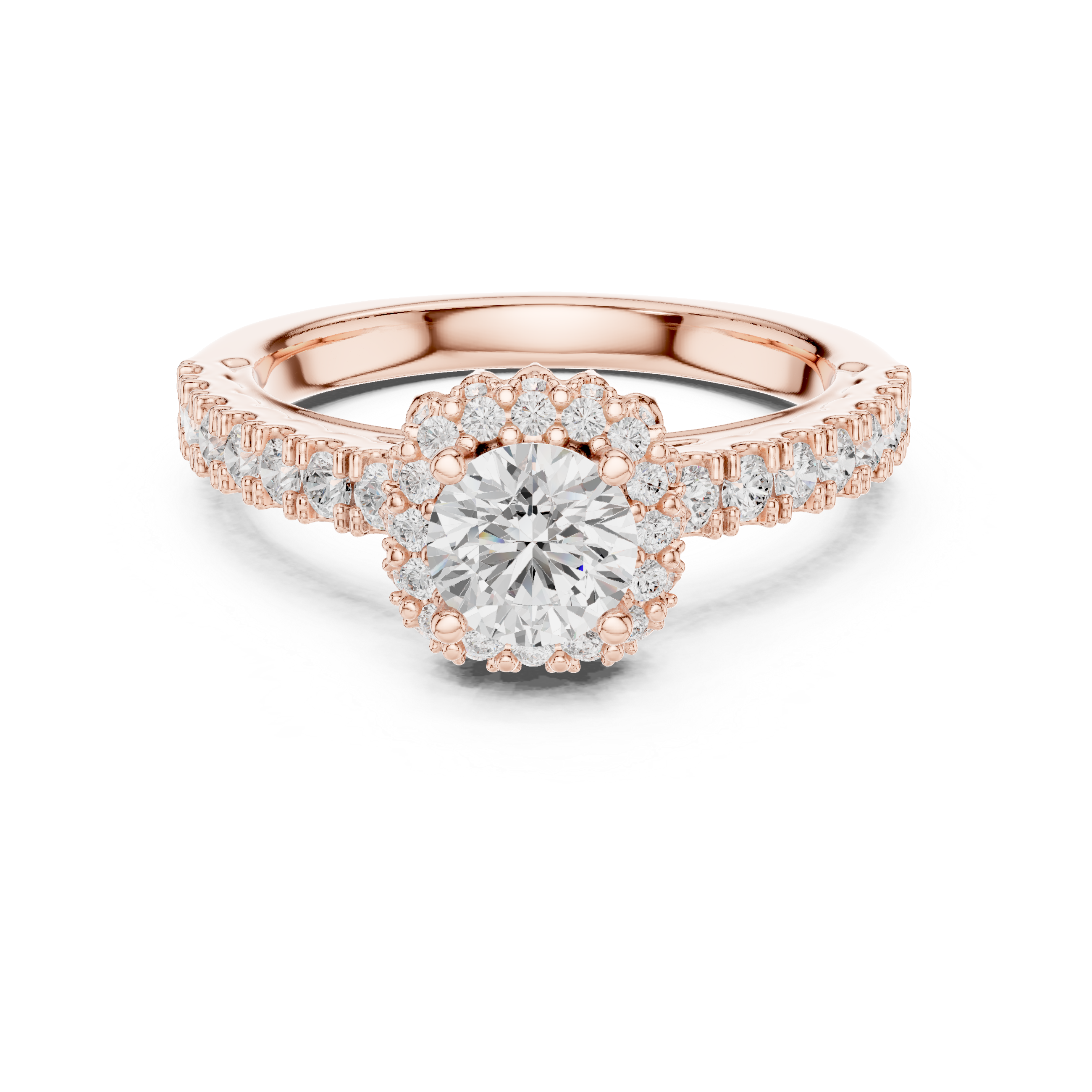 Premium Round Diamond Halo Ring with Fine Pave Work
