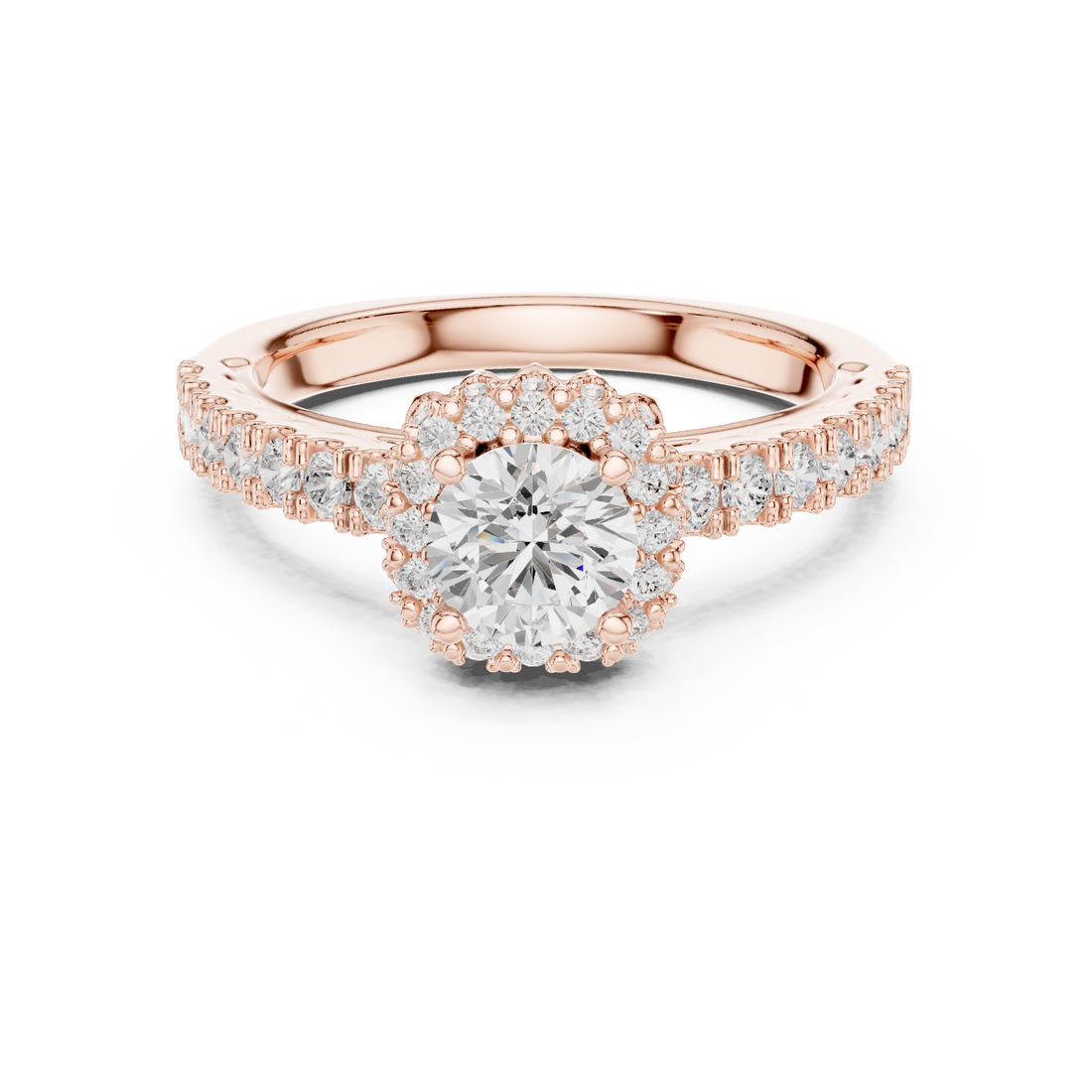 Premium Round Diamond Halo Ring with Fine Pave Work