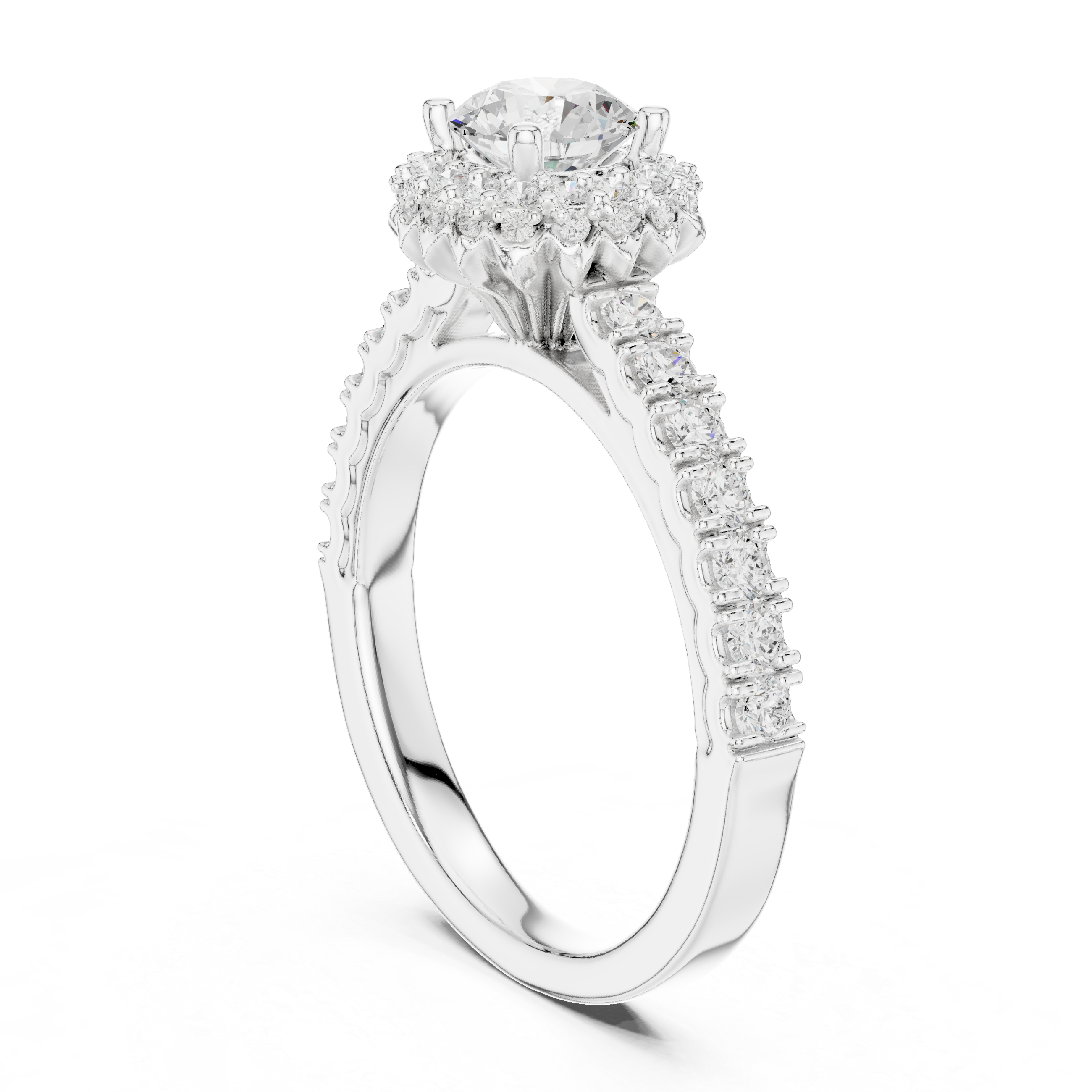 Premium Round Diamond Halo Ring with Fine Pave Work