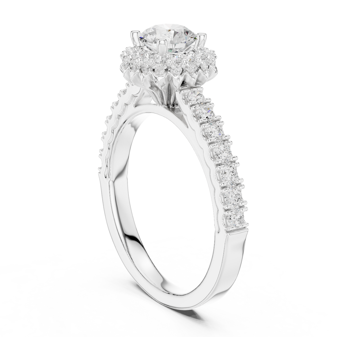 Premium Round Diamond Halo Ring with Fine Pave Work