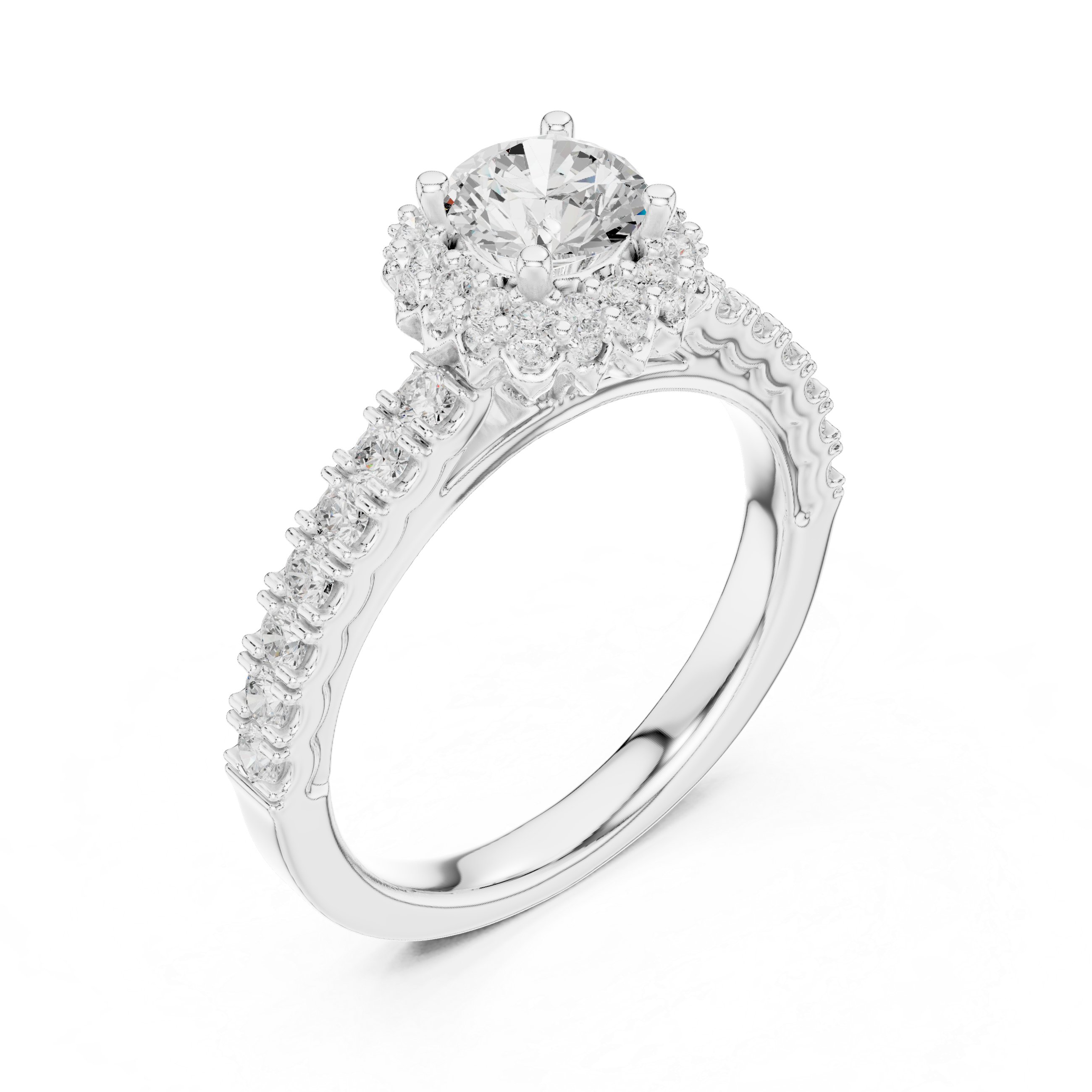 Premium Round Diamond Halo Ring with Fine Pave Work