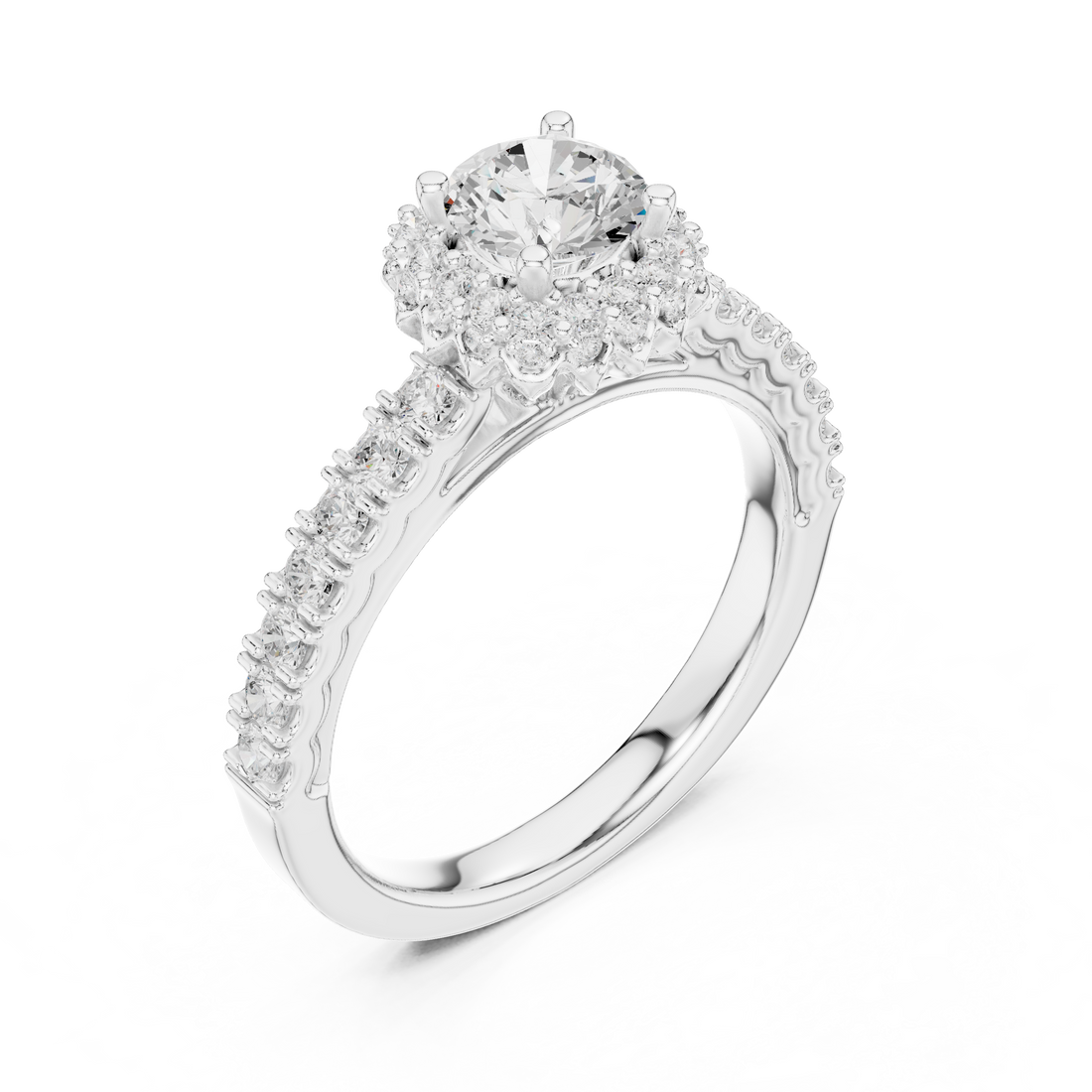 Premium Round Diamond Halo Ring with Fine Pave Work