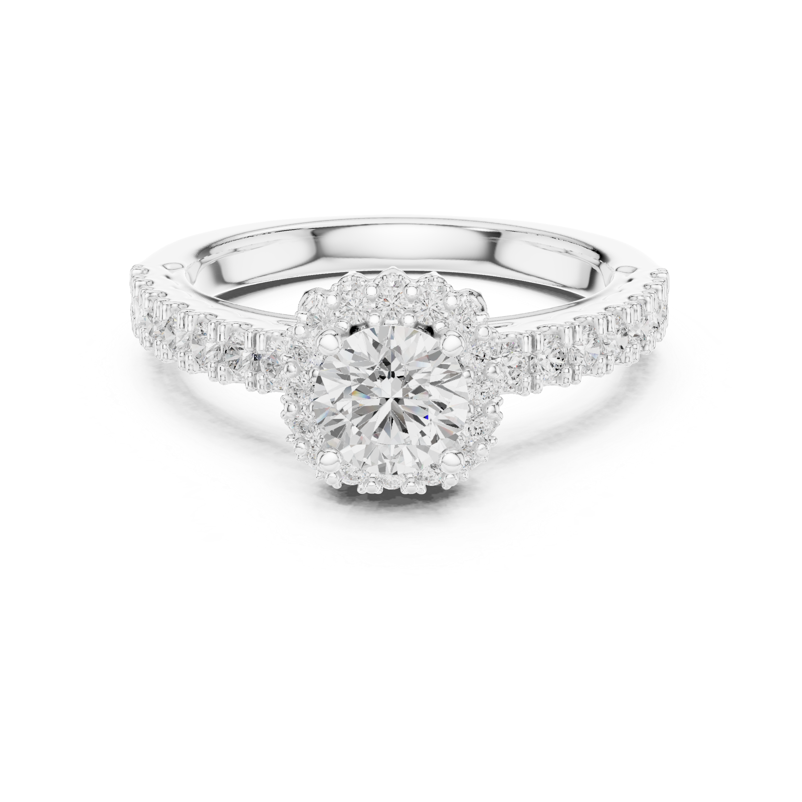 Premium Round Diamond Halo Ring with Fine Pave Work