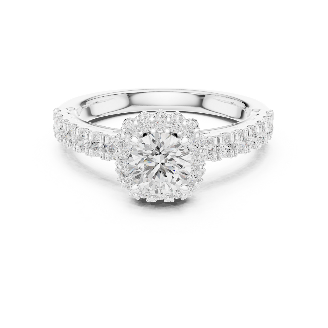 Premium Round Diamond Halo Ring with Fine Pave Work