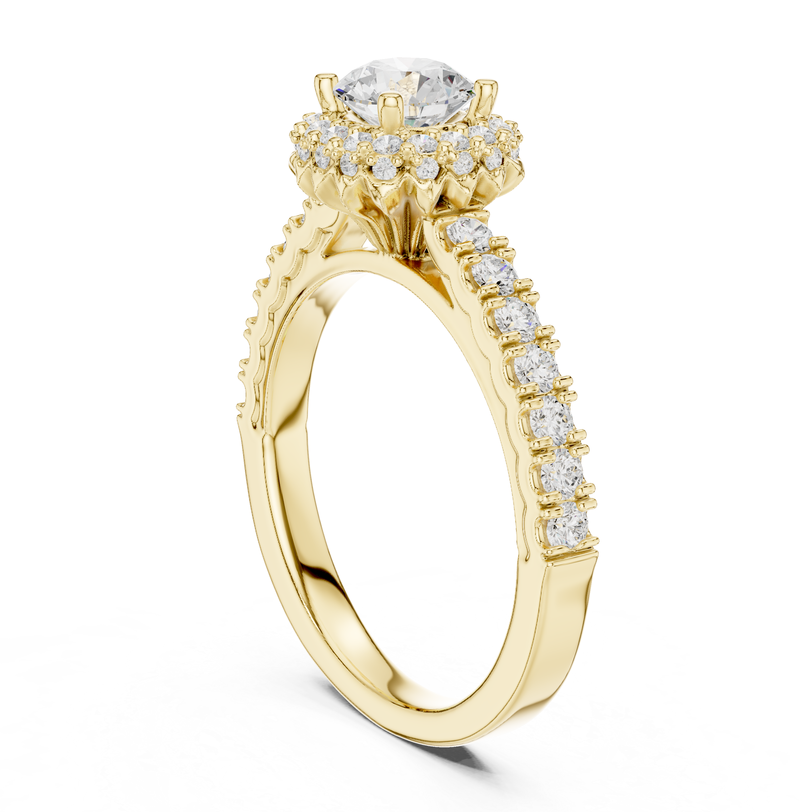 Premium Round Diamond Halo Ring with Fine Pave Work