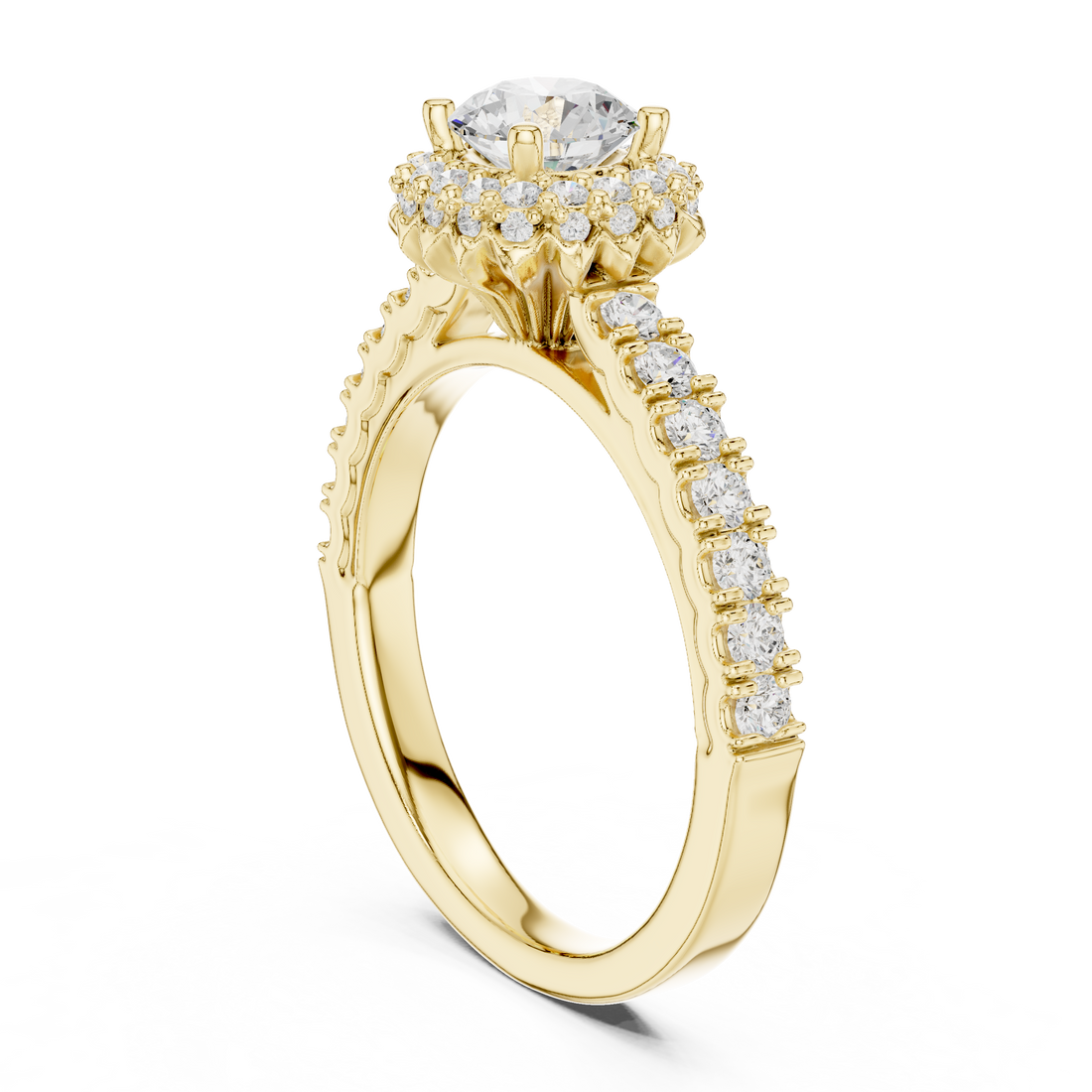 Premium Round Diamond Halo Ring with Fine Pave Work
