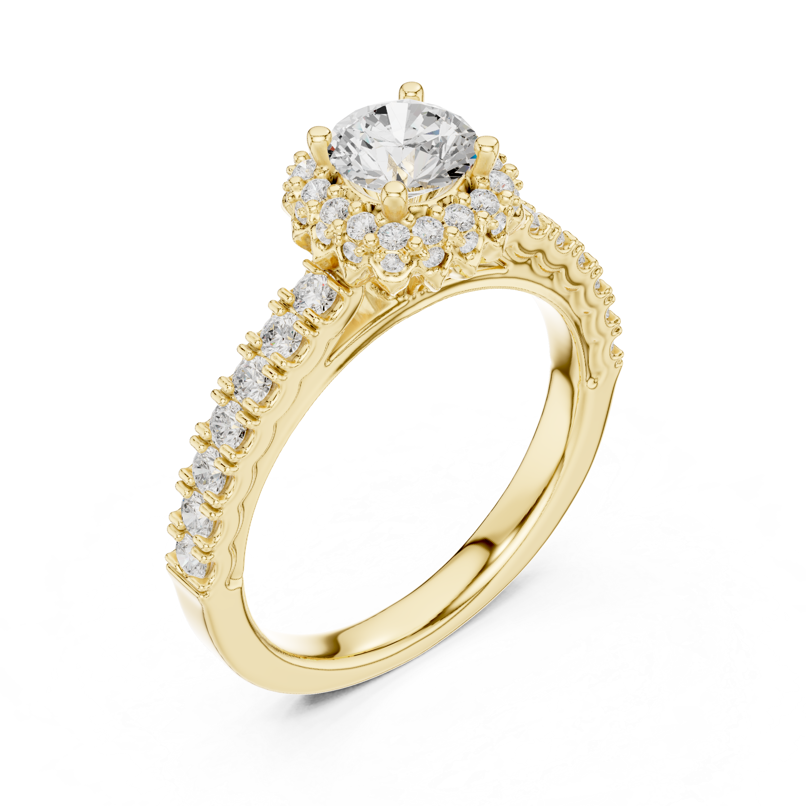 Premium Round Diamond Halo Ring with Fine Pave Work