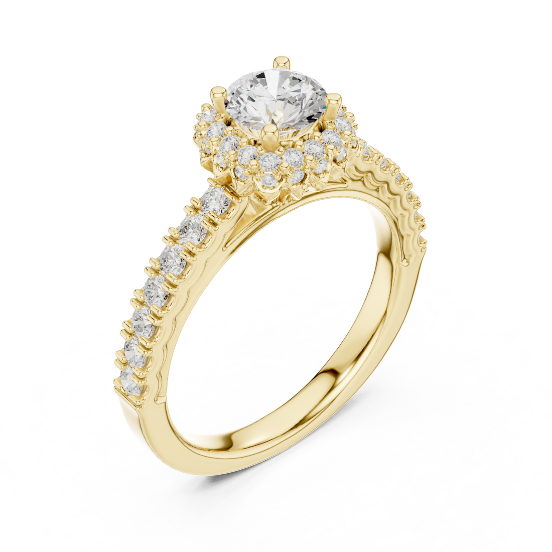 Premium Round Diamond Halo Ring with Fine Pave Work