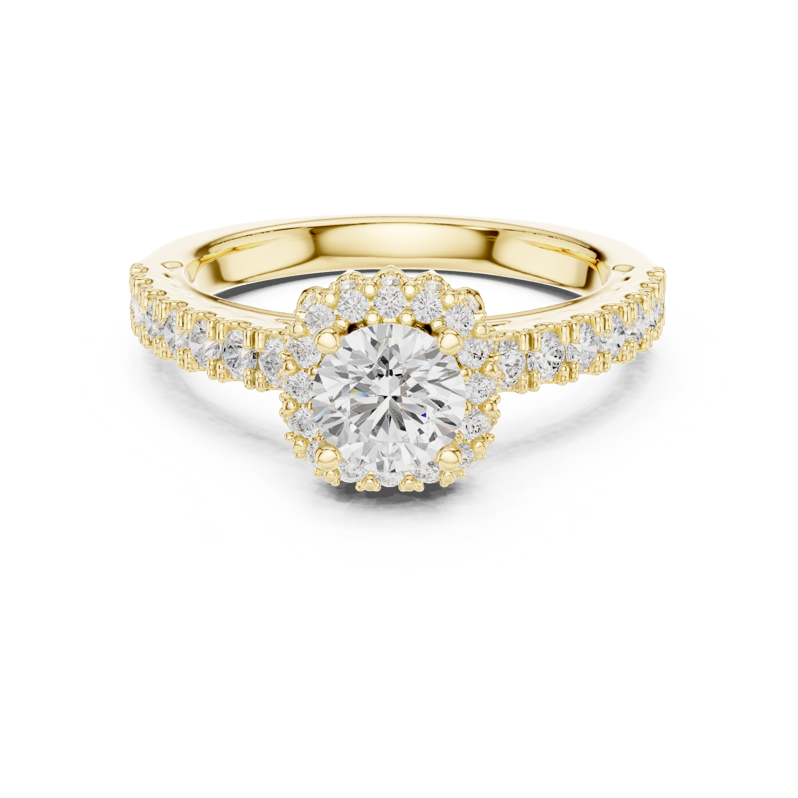 Premium Round Diamond Halo Ring with Fine Pave Work