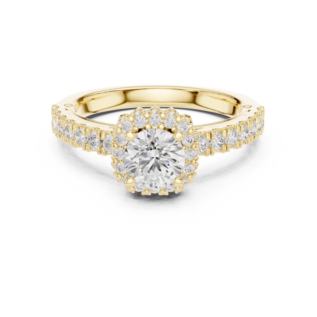 Premium Round Diamond Halo Ring with Fine Pave Work