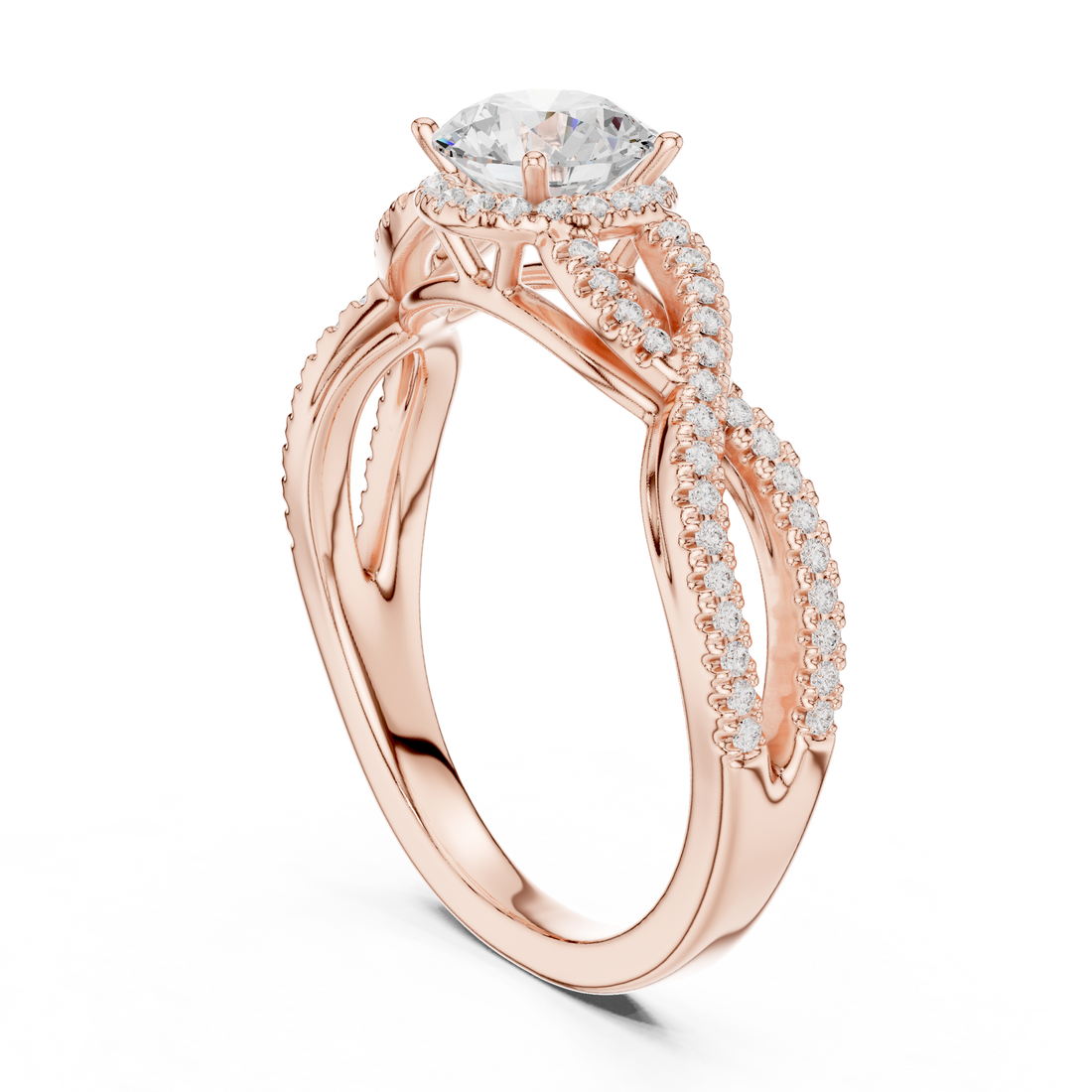 Artistic Twisted Shank Halo Diamond Ring with Elegant Finish