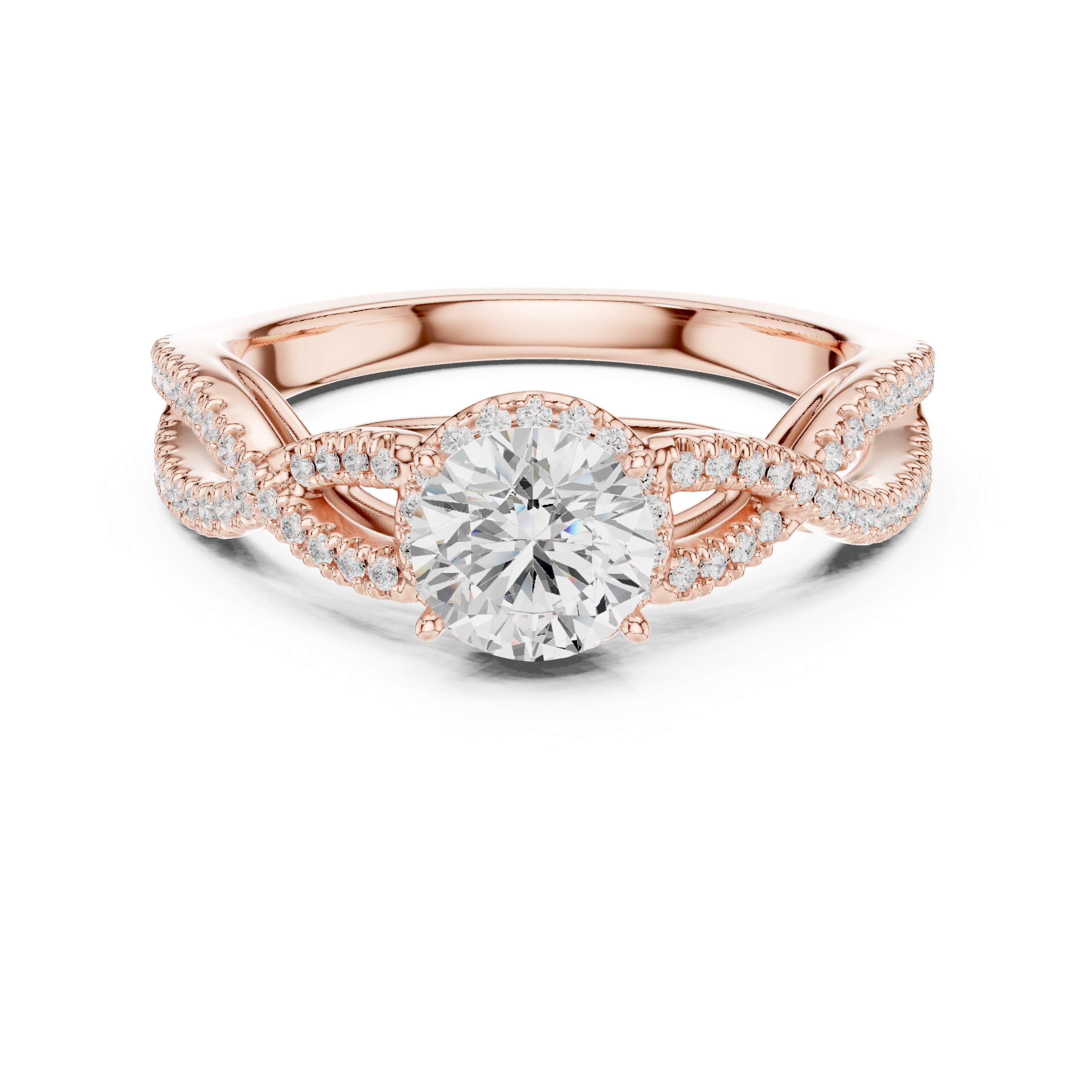 Artistic Twisted Shank Halo Diamond Ring with Elegant Finish