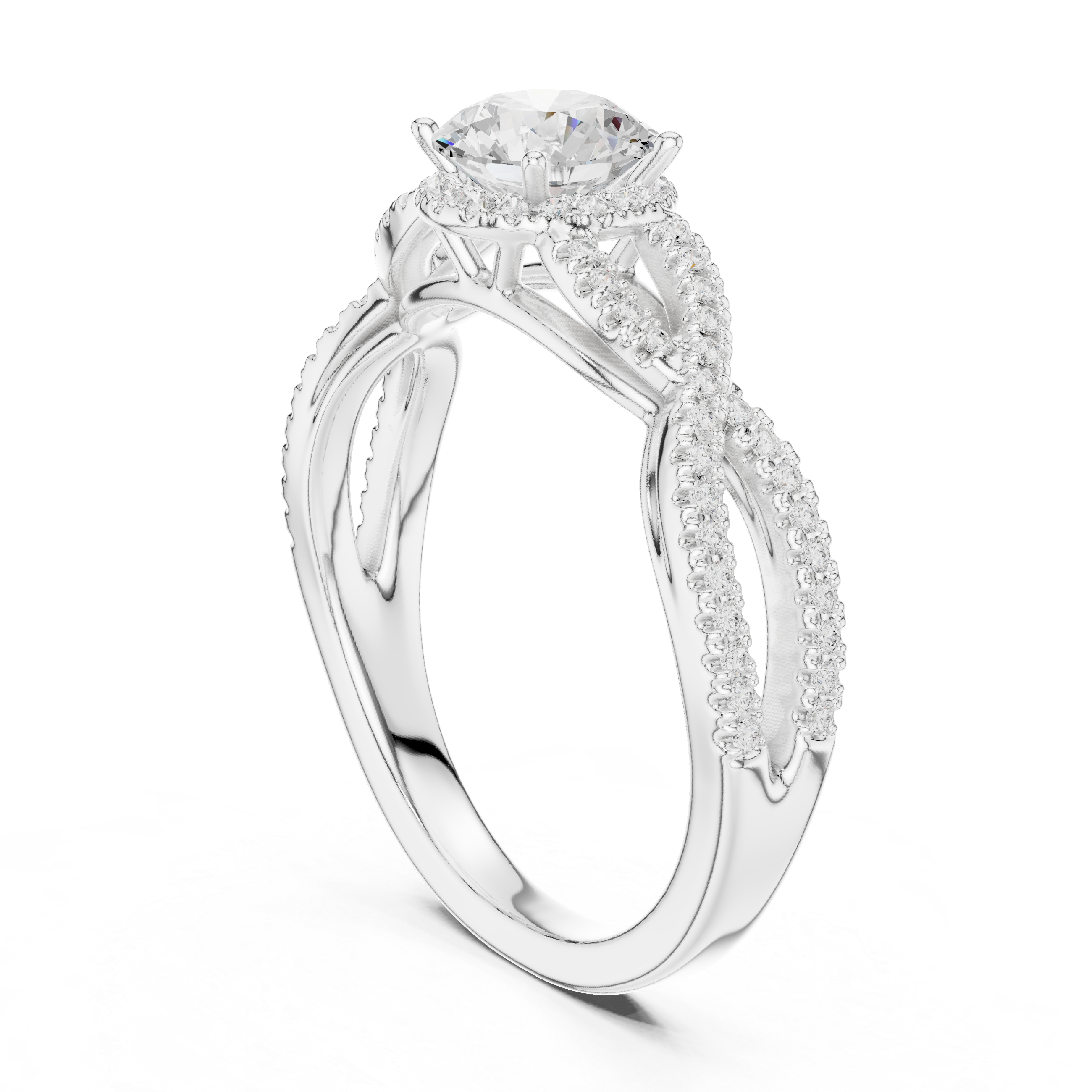 Artistic Twisted Shank Halo Diamond Ring with Elegant Finish