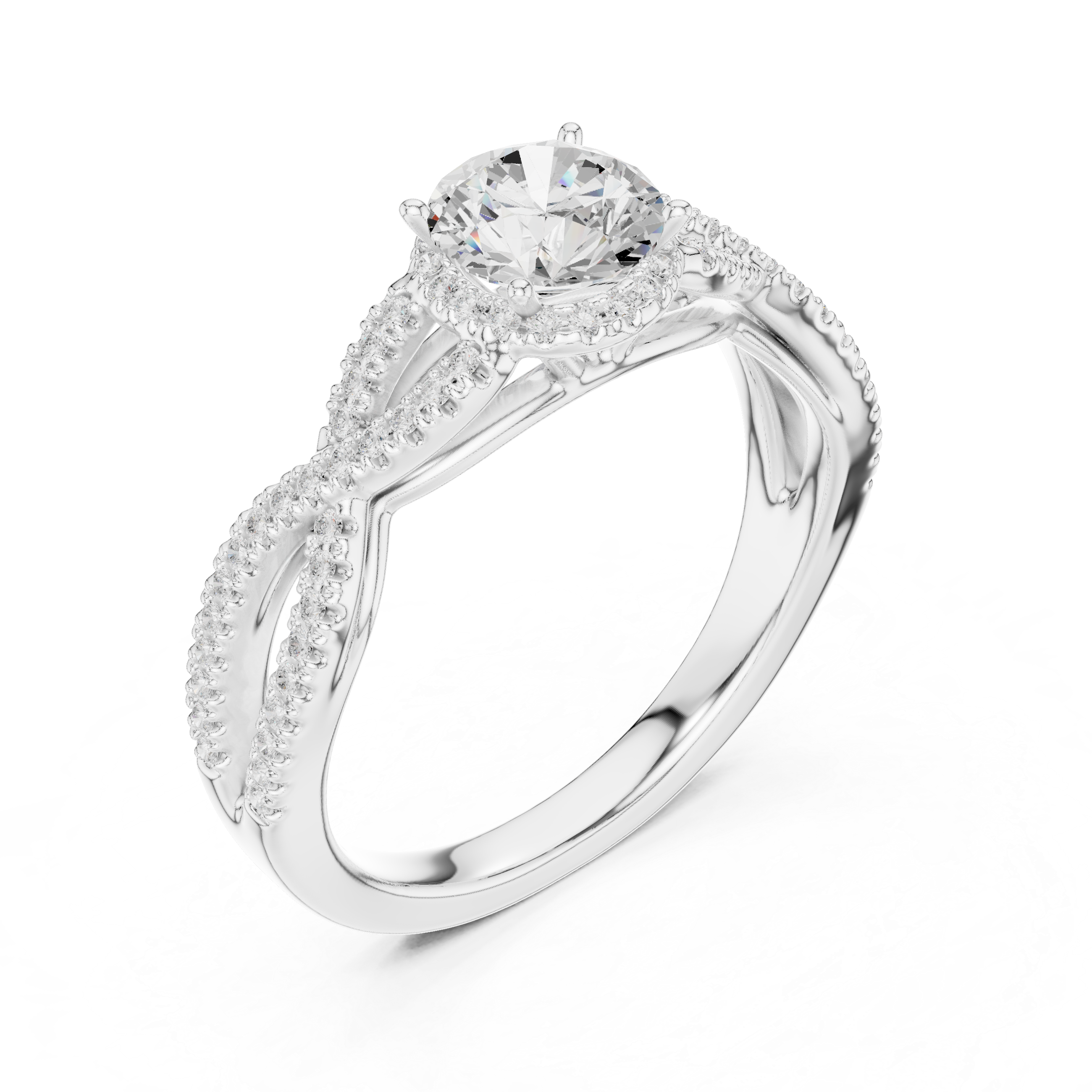 Artistic Twisted Shank Halo Diamond Ring with Elegant Finish
