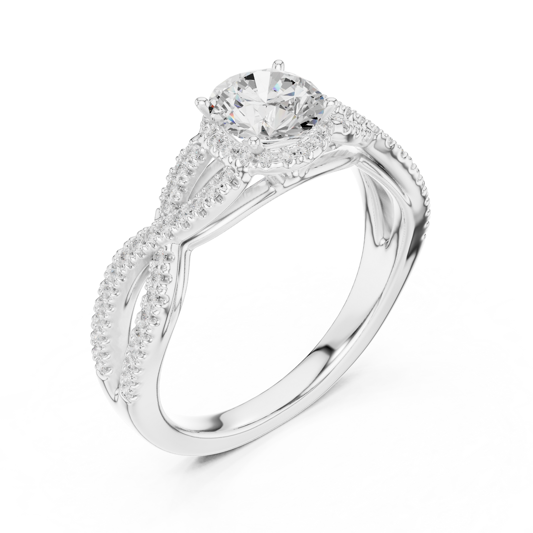 Artistic Twisted Shank Halo Diamond Ring with Elegant Finish