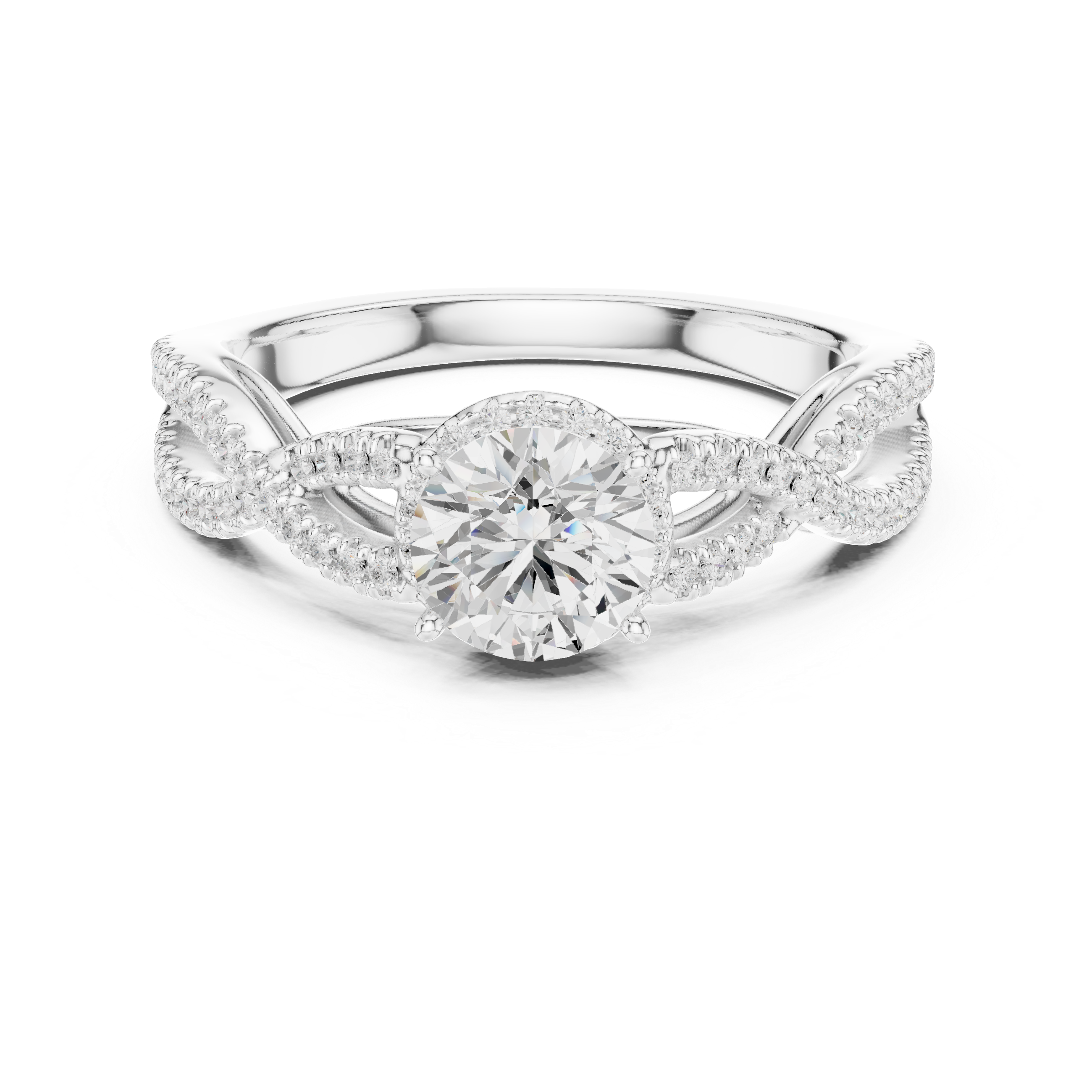 Artistic Twisted Shank Halo Diamond Ring with Elegant Finish