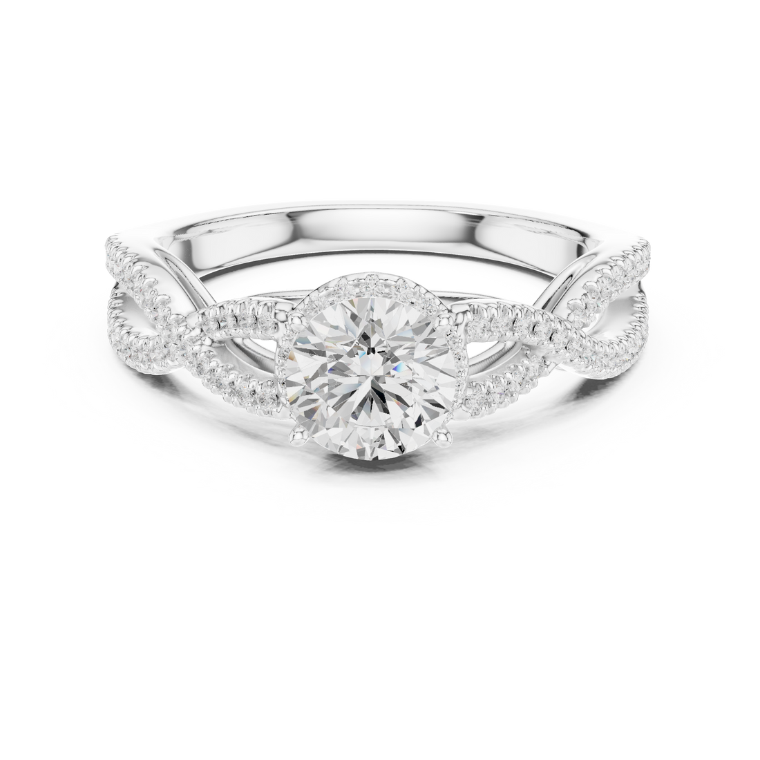 Artistic Twisted Shank Halo Diamond Ring with Elegant Finish