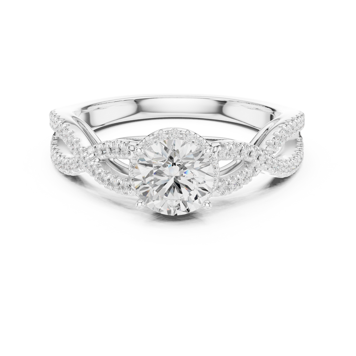 Artistic Twisted Shank Halo Diamond Ring with Elegant Finish