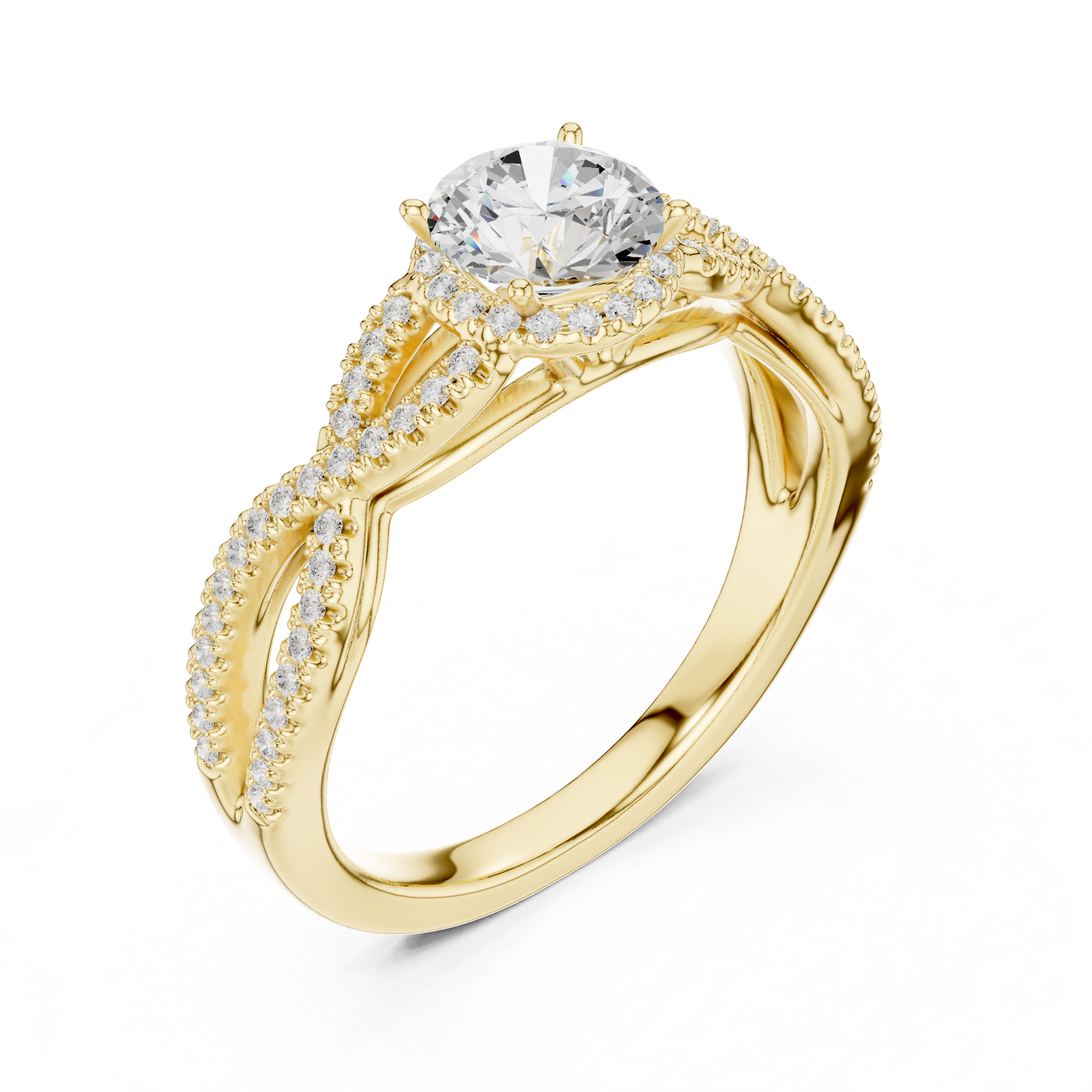 Artistic Twisted Shank Halo Diamond Ring with Elegant Finish