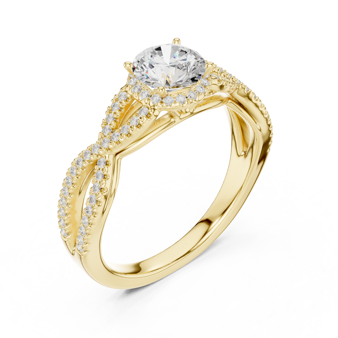 Artistic Twisted Shank Halo Diamond Ring with Elegant Finish
