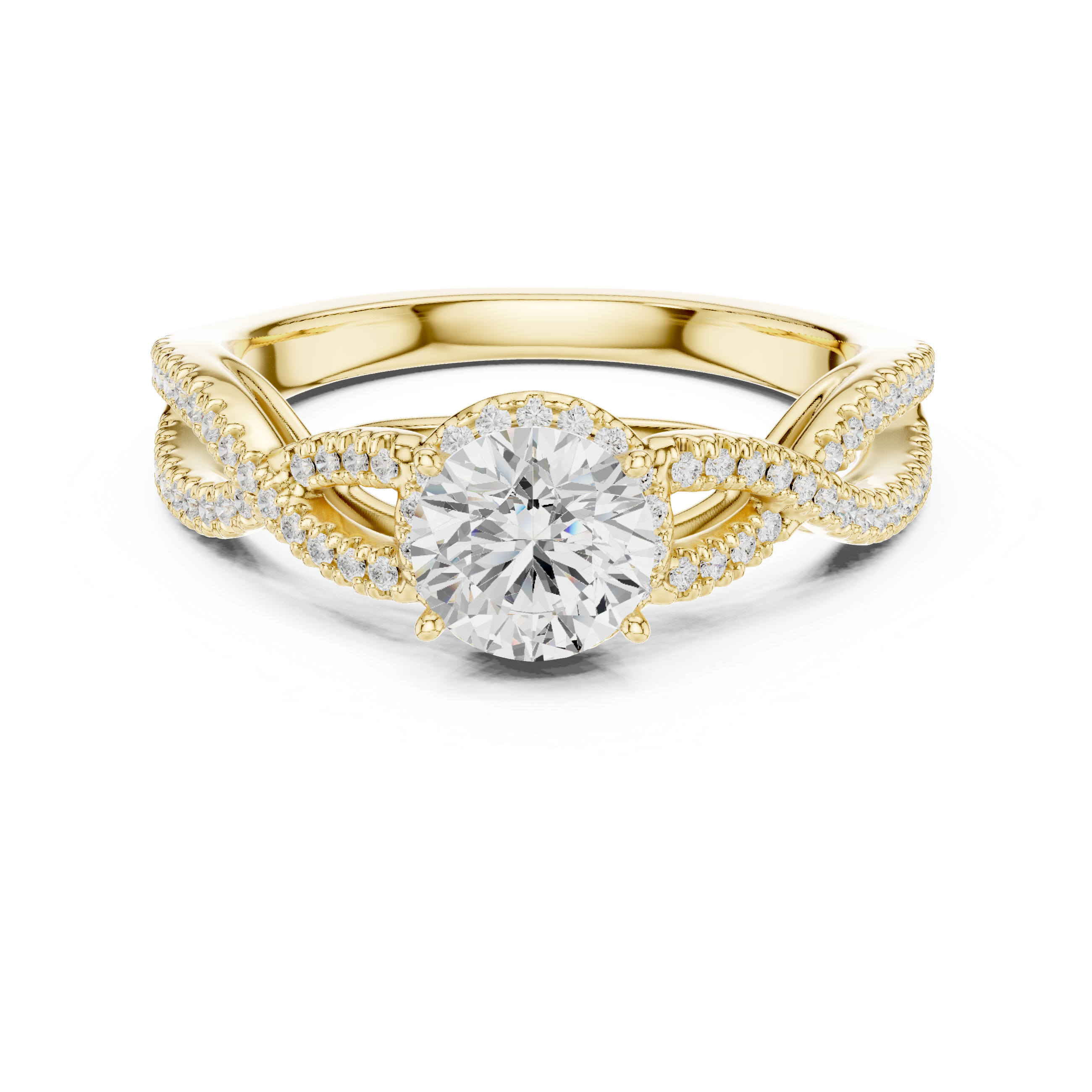 Artistic Twisted Shank Halo Diamond Ring with Elegant Finish